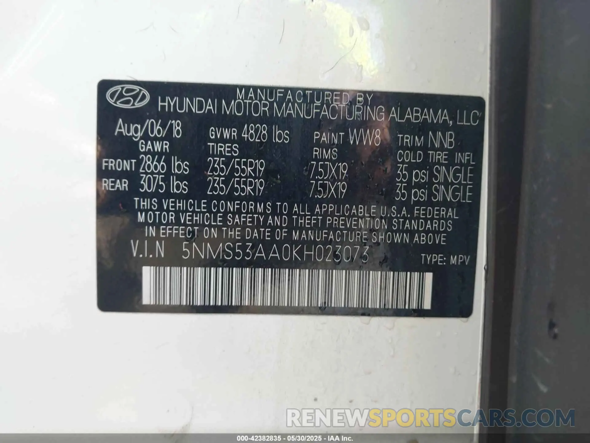 9 Photograph of a damaged car 5NMS53AA0KH023073 HYUNDAI SANTA FE 2019