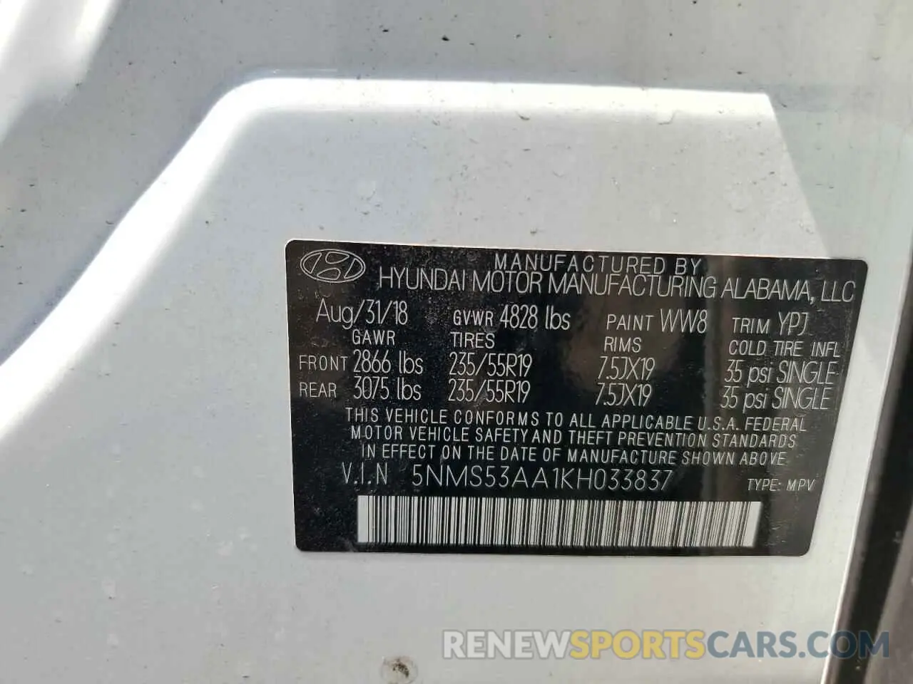 14 Photograph of a damaged car 5NMS53AA1KH033837 HYUNDAI SANTA FE 2019