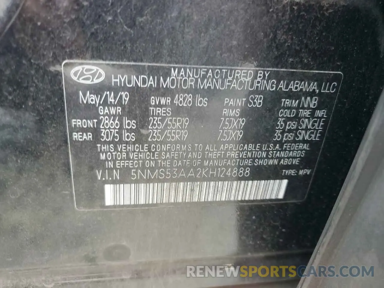 14 Photograph of a damaged car 5NMS53AA2KH124888 HYUNDAI SANTA FE 2019