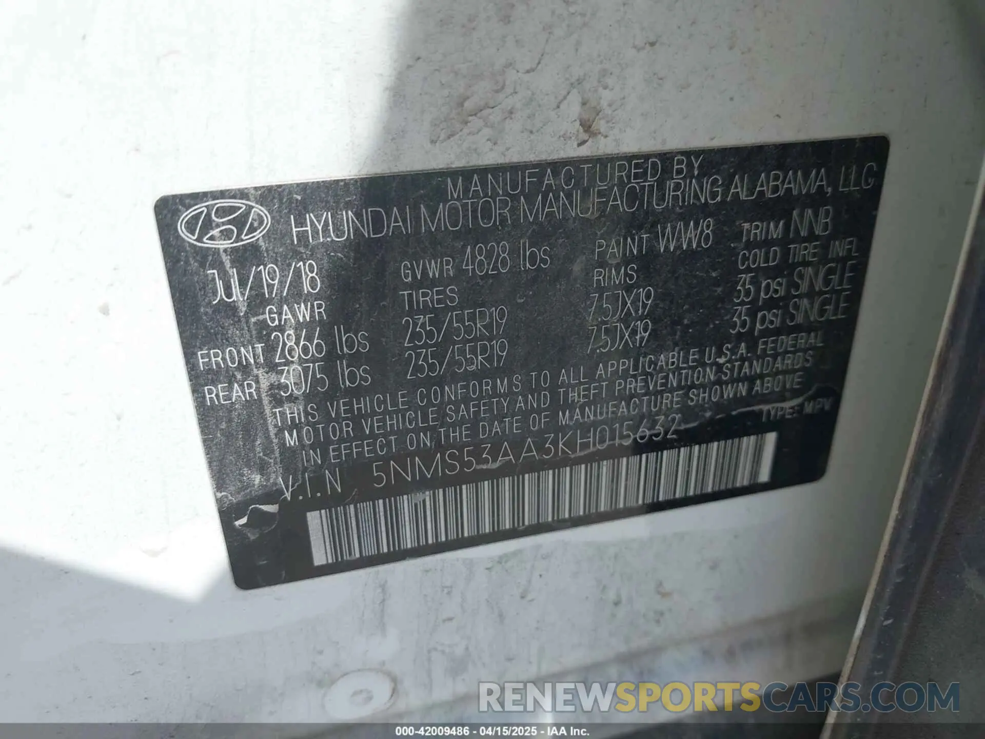 9 Photograph of a damaged car 5NMS53AA3KH015632 HYUNDAI SANTA FE 2019