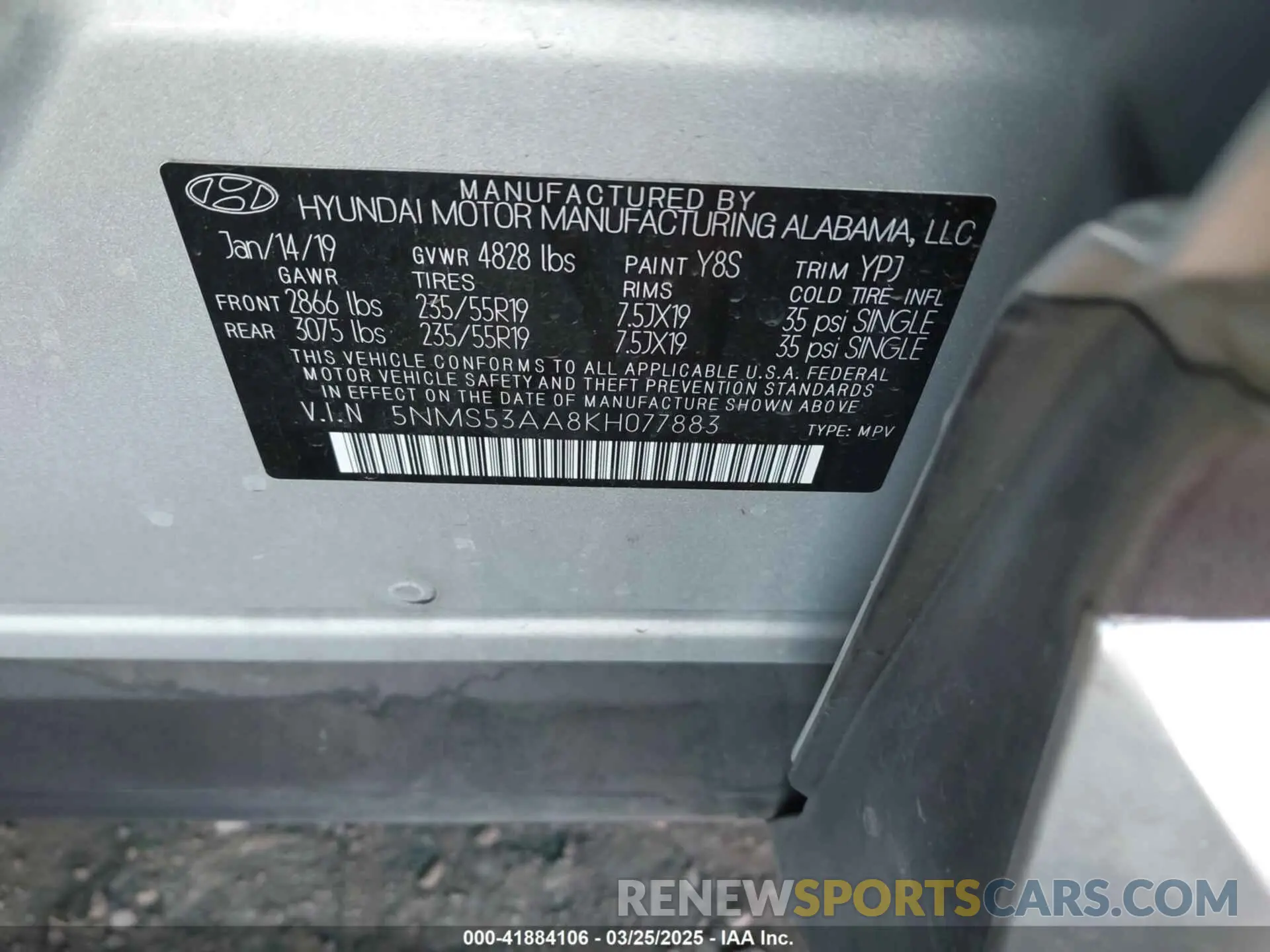 9 Photograph of a damaged car 5NMS53AA8KH077883 HYUNDAI SANTA FE 2019