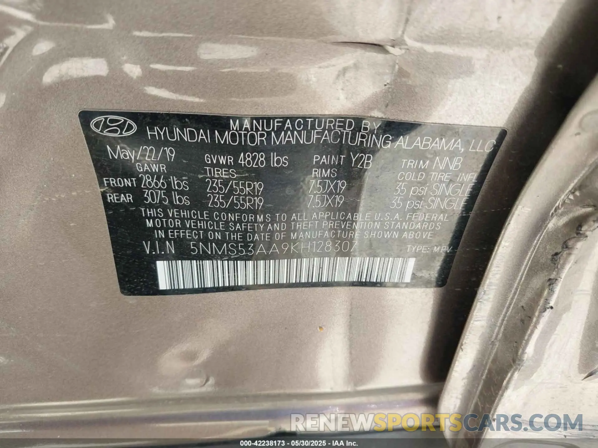 9 Photograph of a damaged car 5NMS53AA9KH128307 HYUNDAI SANTA FE 2019