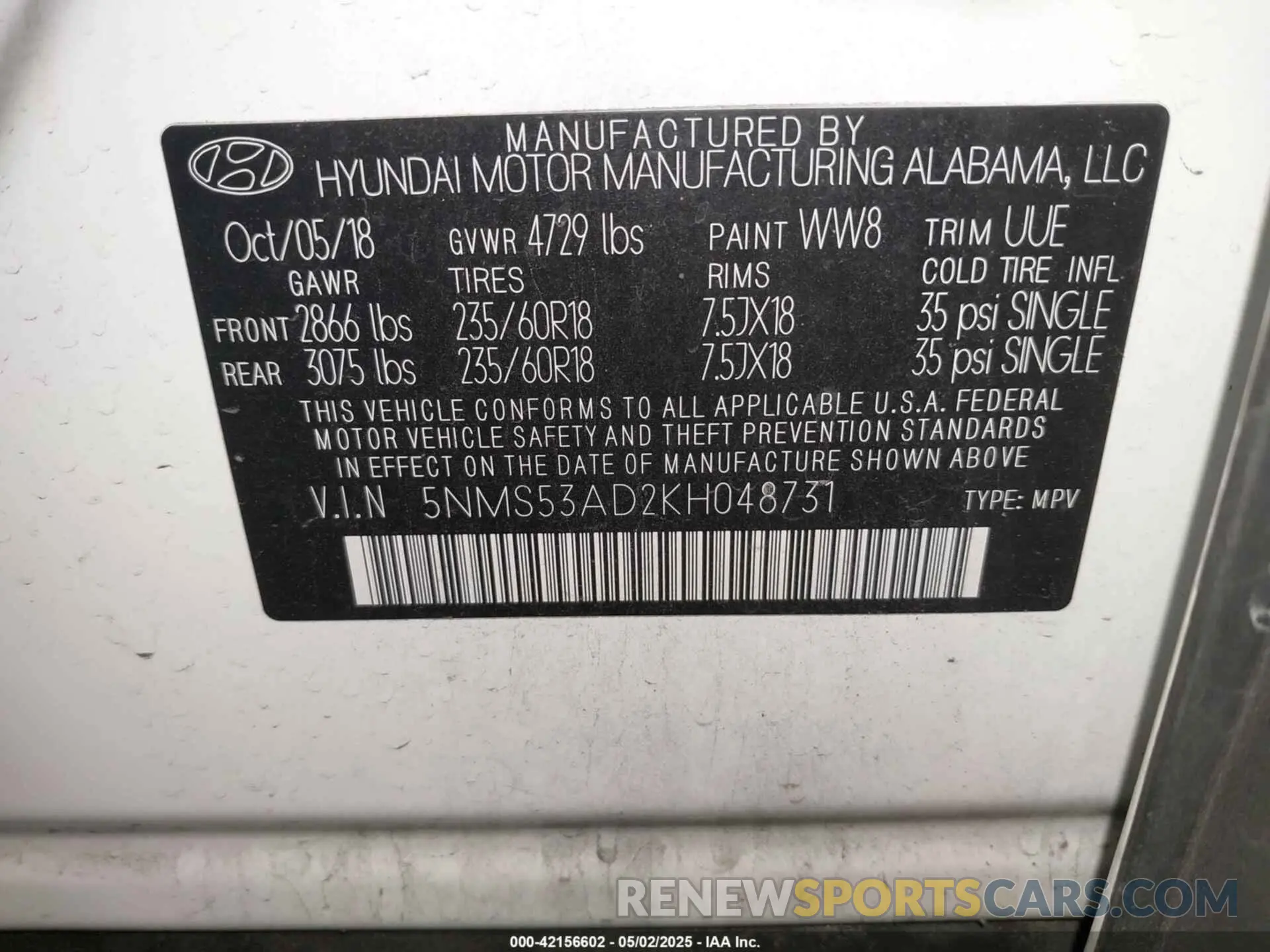 9 Photograph of a damaged car 5NMS53AD2KH048731 HYUNDAI SANTA FE 2019