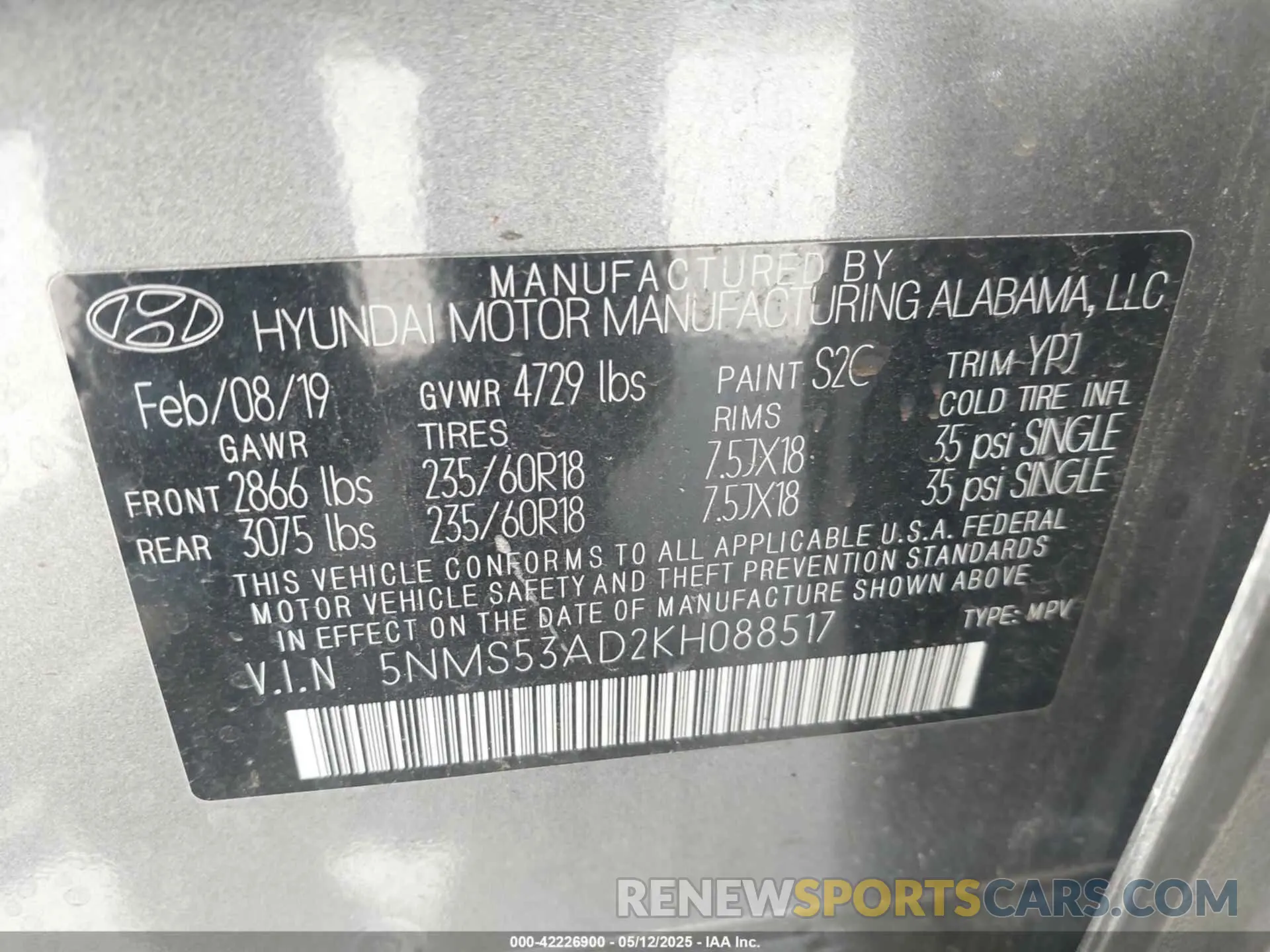 9 Photograph of a damaged car 5NMS53AD2KH088517 HYUNDAI SANTA FE 2019