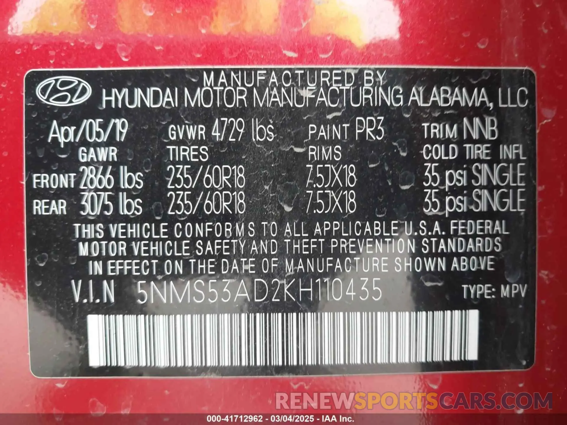 9 Photograph of a damaged car 5NMS53AD2KH110435 HYUNDAI SANTA FE 2019