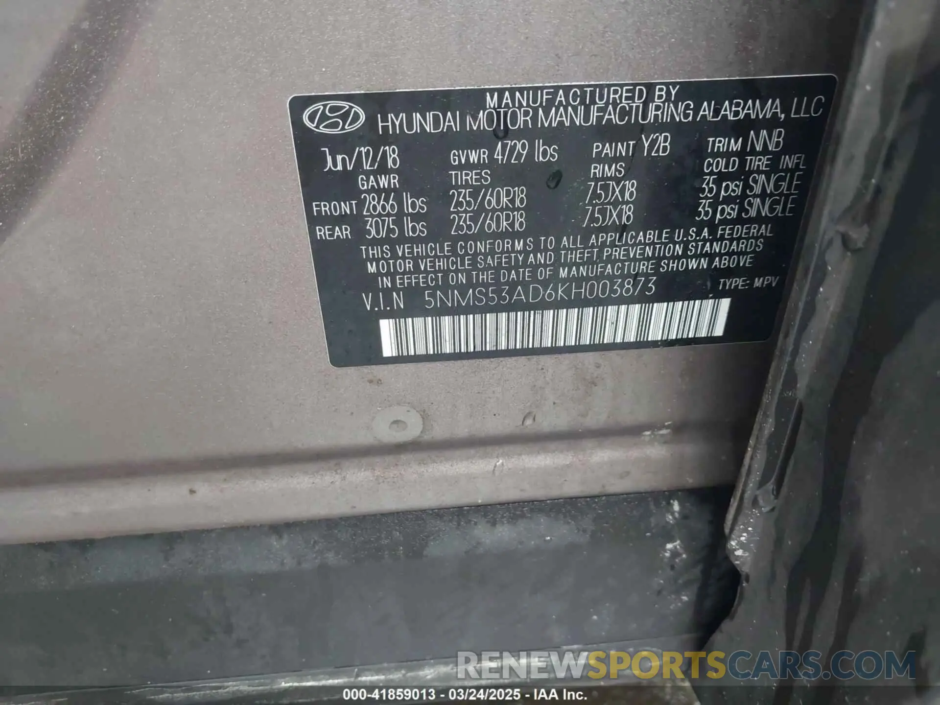 9 Photograph of a damaged car 5NMS53AD6KH003873 HYUNDAI SANTA FE 2019