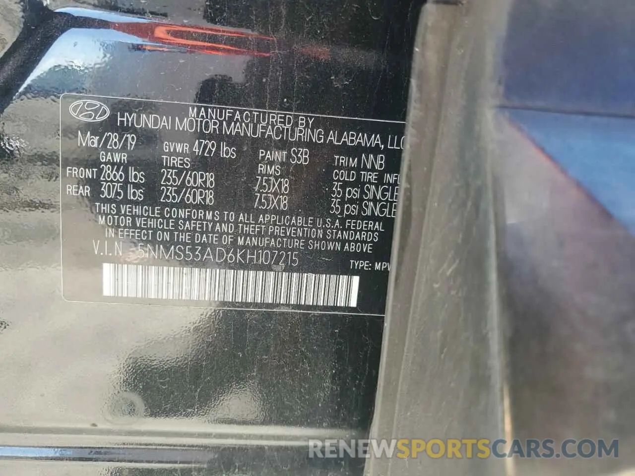14 Photograph of a damaged car 5NMS53AD6KH107215 HYUNDAI SANTA FE 2019