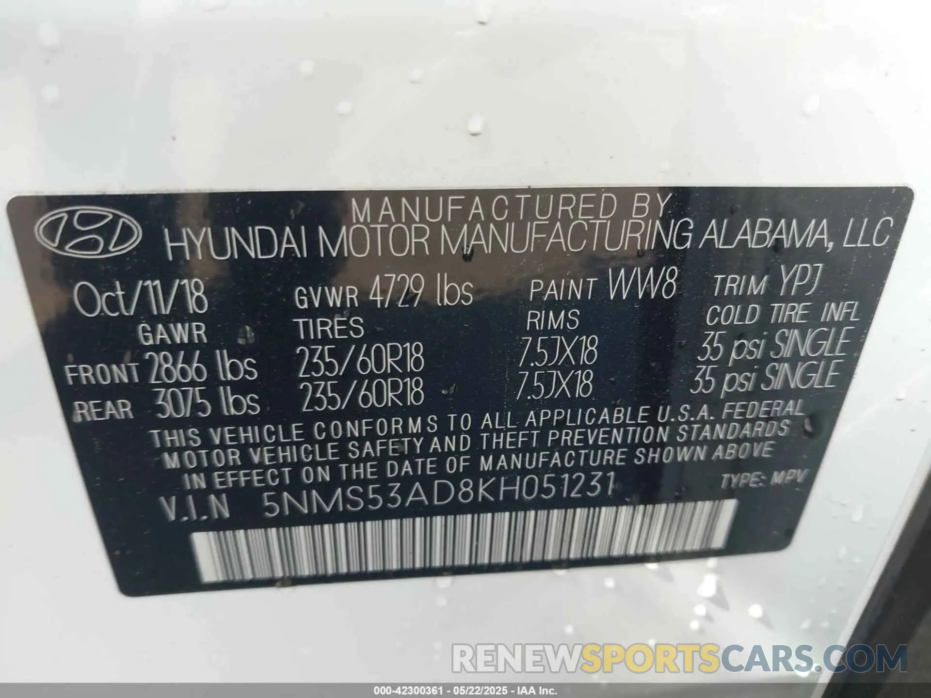 9 Photograph of a damaged car 5NMS53AD8KH051231 HYUNDAI SANTA FE 2019
