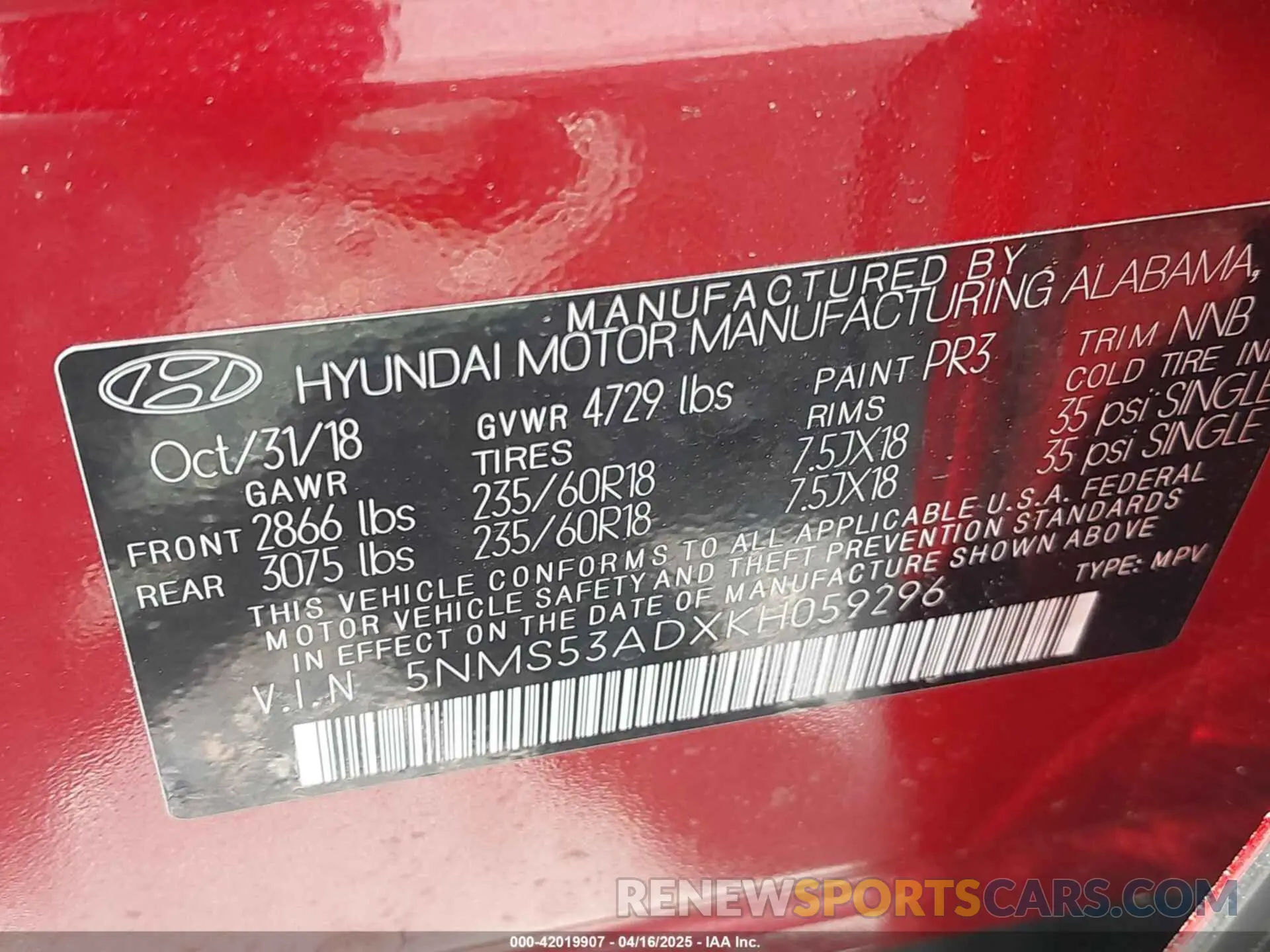 9 Photograph of a damaged car 5NMS53ADXKH059296 HYUNDAI SANTA FE 2019