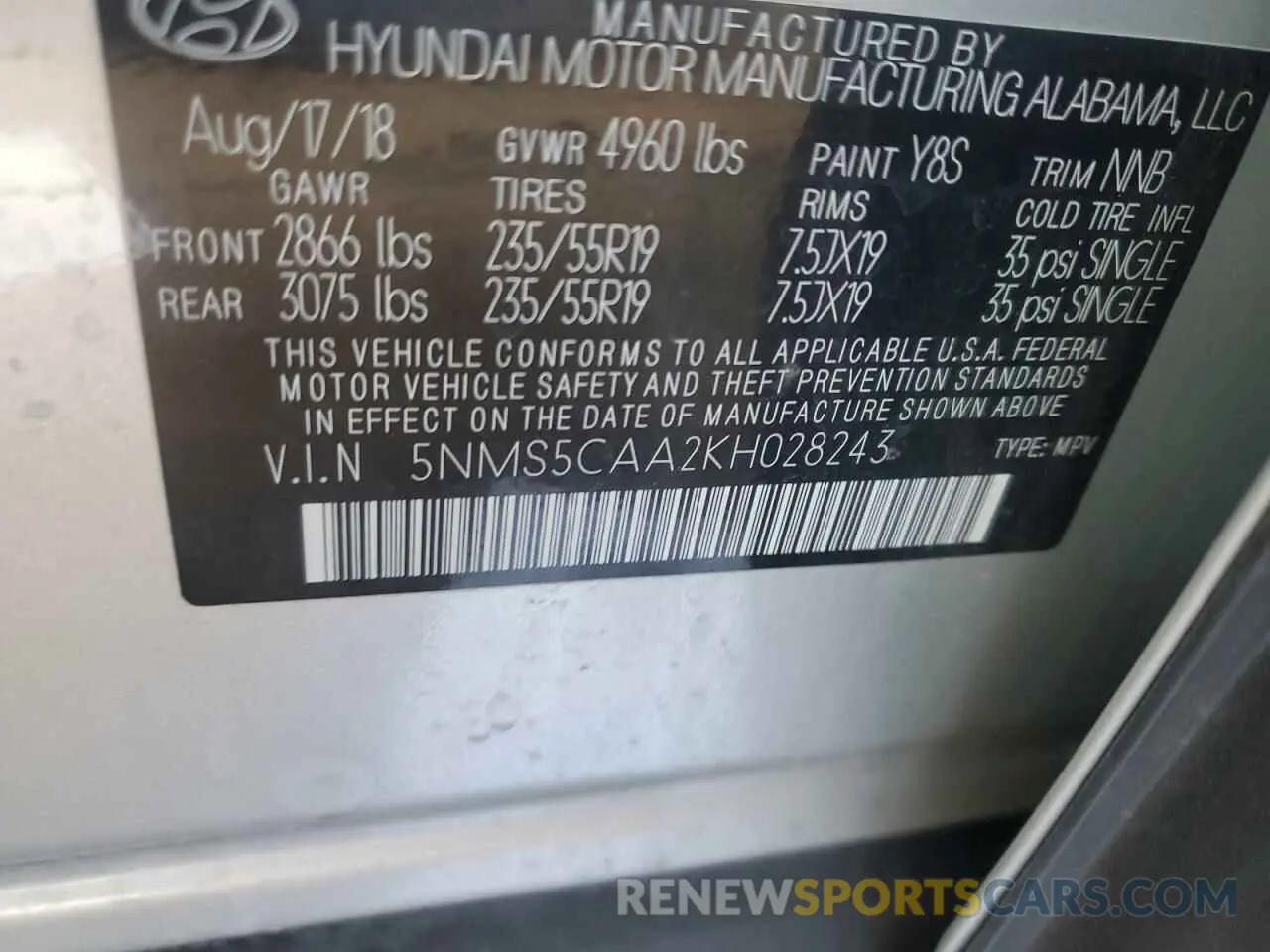14 Photograph of a damaged car 5NMS5CAA2KH028243 HYUNDAI SANTA FE 2019