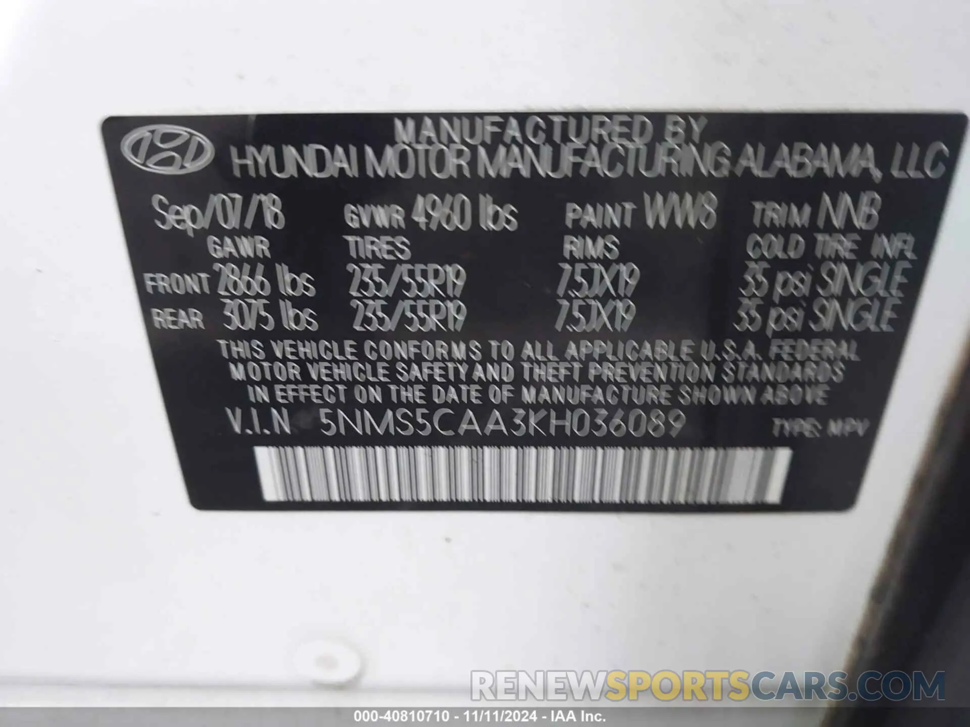 9 Photograph of a damaged car 5NMS5CAA3KH036089 HYUNDAI SANTA FE 2019
