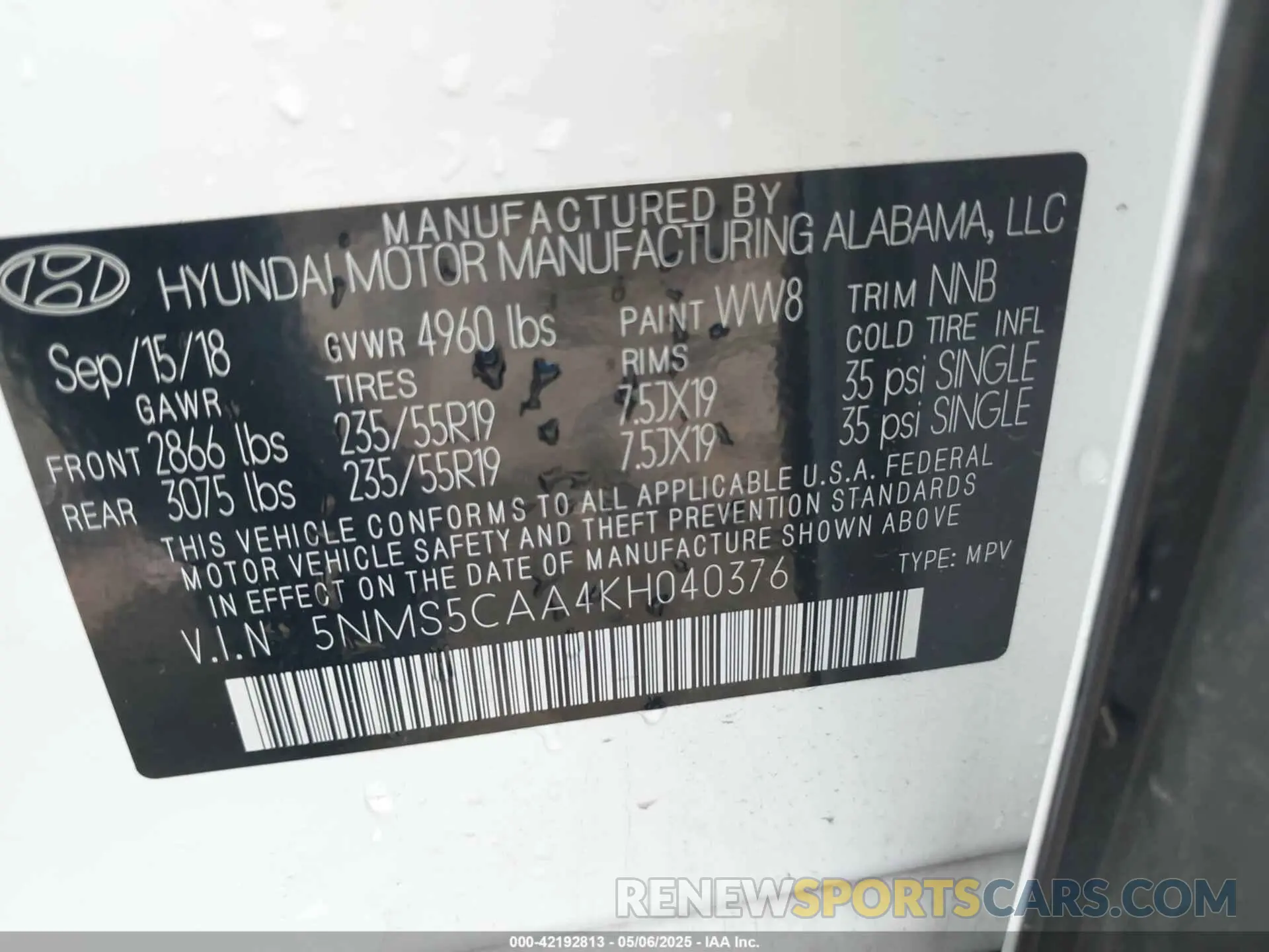 9 Photograph of a damaged car 5NMS5CAA4KH040376 HYUNDAI SANTA FE 2019