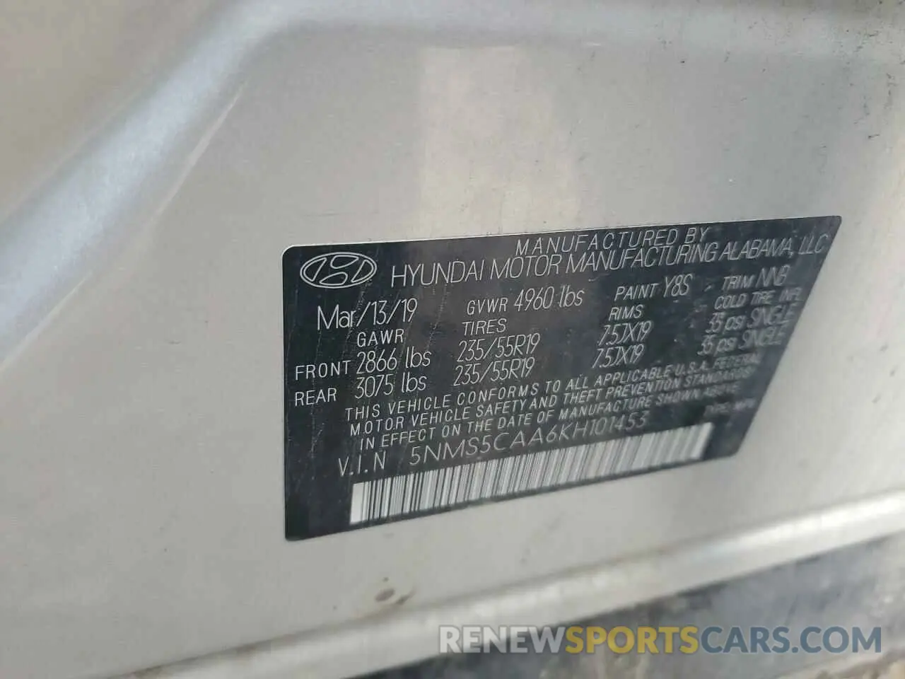 14 Photograph of a damaged car 5NMS5CAA6KH101453 HYUNDAI SANTA FE 2019