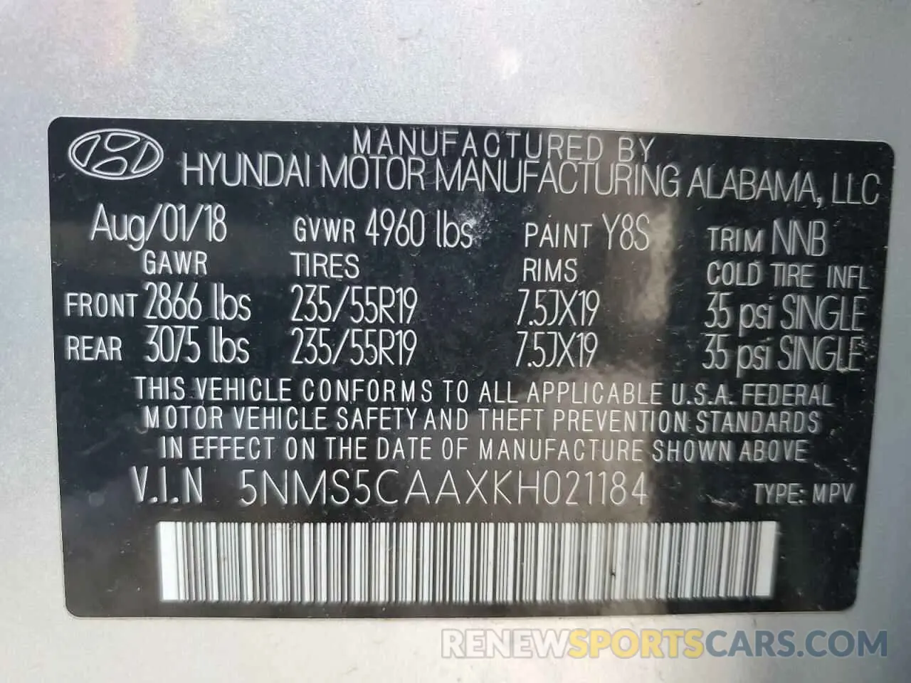 13 Photograph of a damaged car 5NMS5CAAXKH021184 HYUNDAI SANTA FE 2019