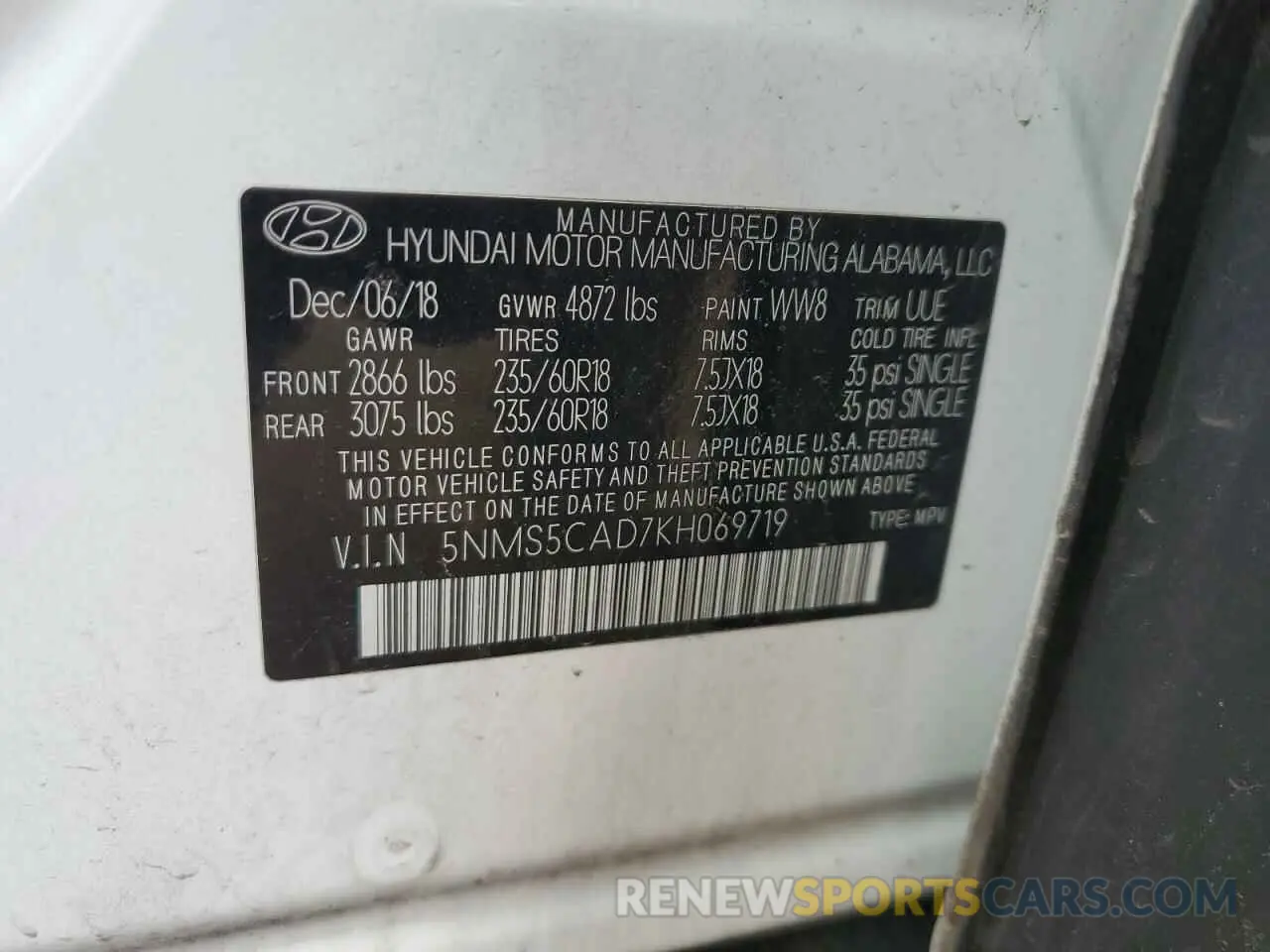 14 Photograph of a damaged car 5NMS5CAD7KH069719 HYUNDAI SANTA FE 2019