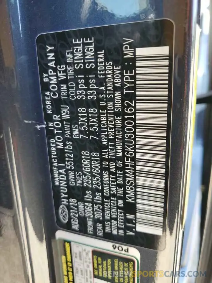 14 Photograph of a damaged car KM8SM4HF6KU300162 HYUNDAI SANTA FE 2019