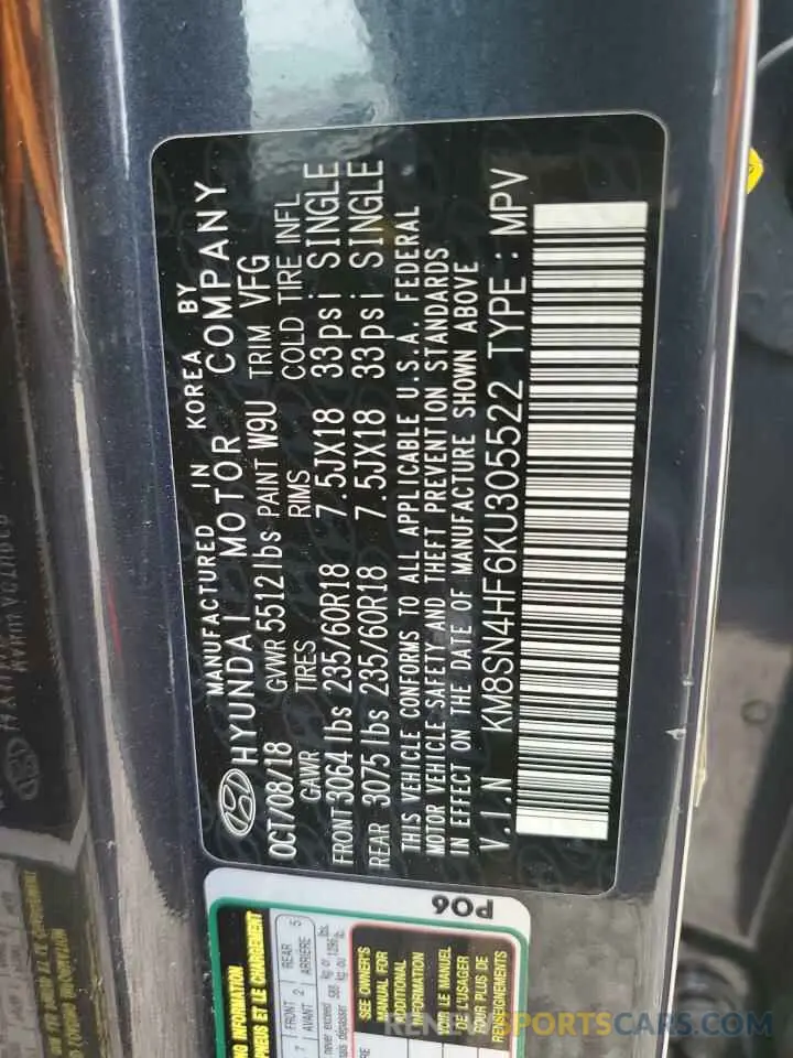 14 Photograph of a damaged car KM8SN4HF6KU305522 HYUNDAI SANTA FE 2019