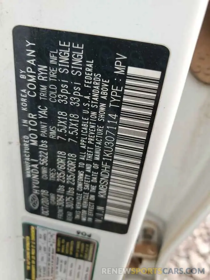 13 Photograph of a damaged car KM8SNDHF1KU307114 HYUNDAI SANTA FE 2019