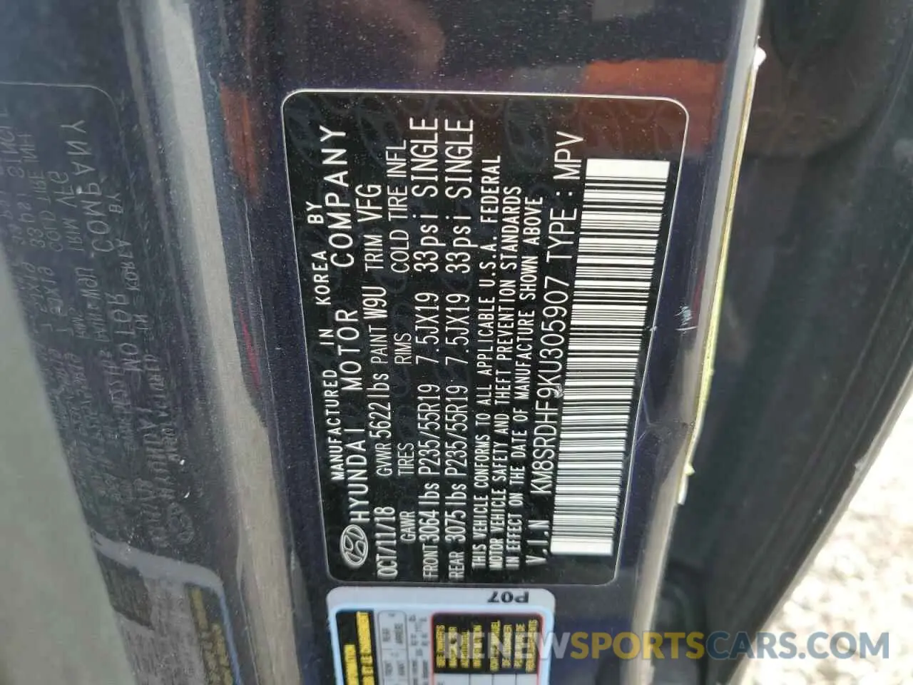 14 Photograph of a damaged car KM8SRDHF9KU305907 HYUNDAI SANTA FE 2019