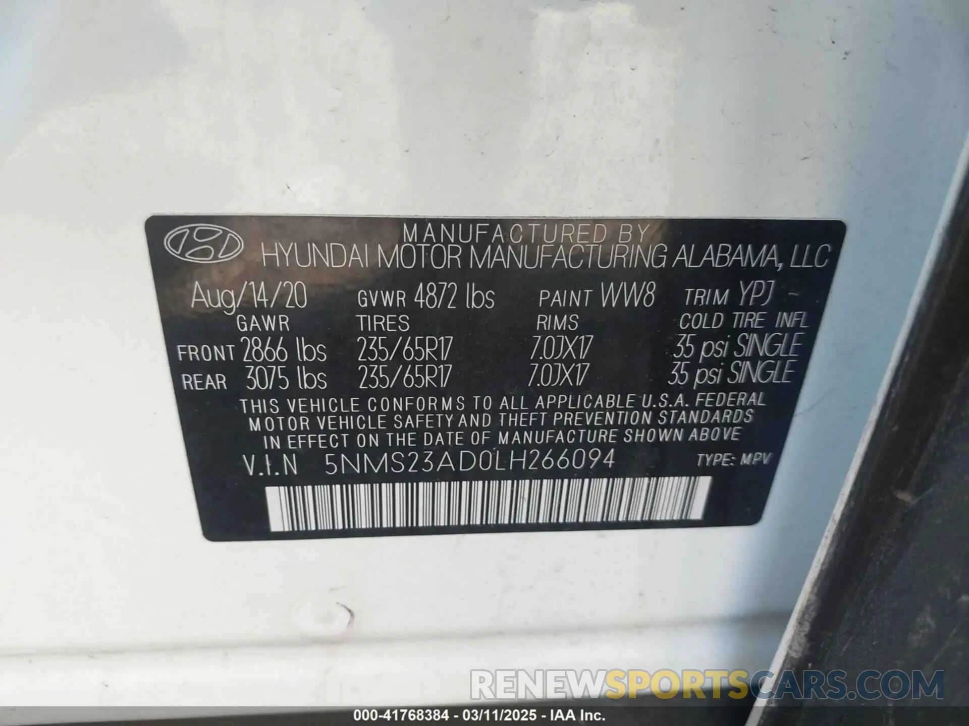9 Photograph of a damaged car 5NMS23AD0LH266094 HYUNDAI SANTA FE 2020