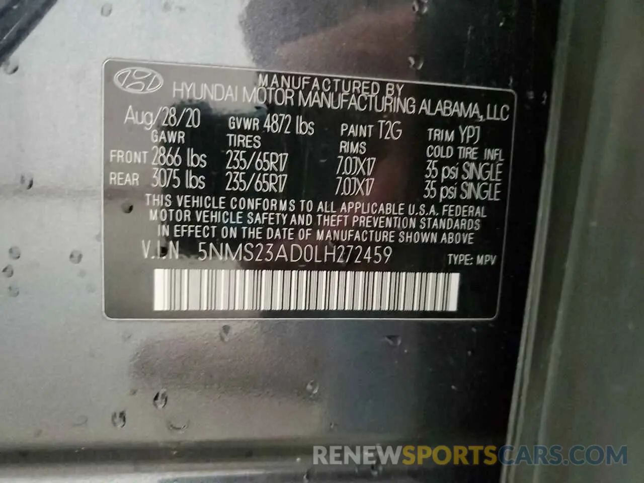 13 Photograph of a damaged car 5NMS23AD0LH272459 HYUNDAI SANTA FE 2020