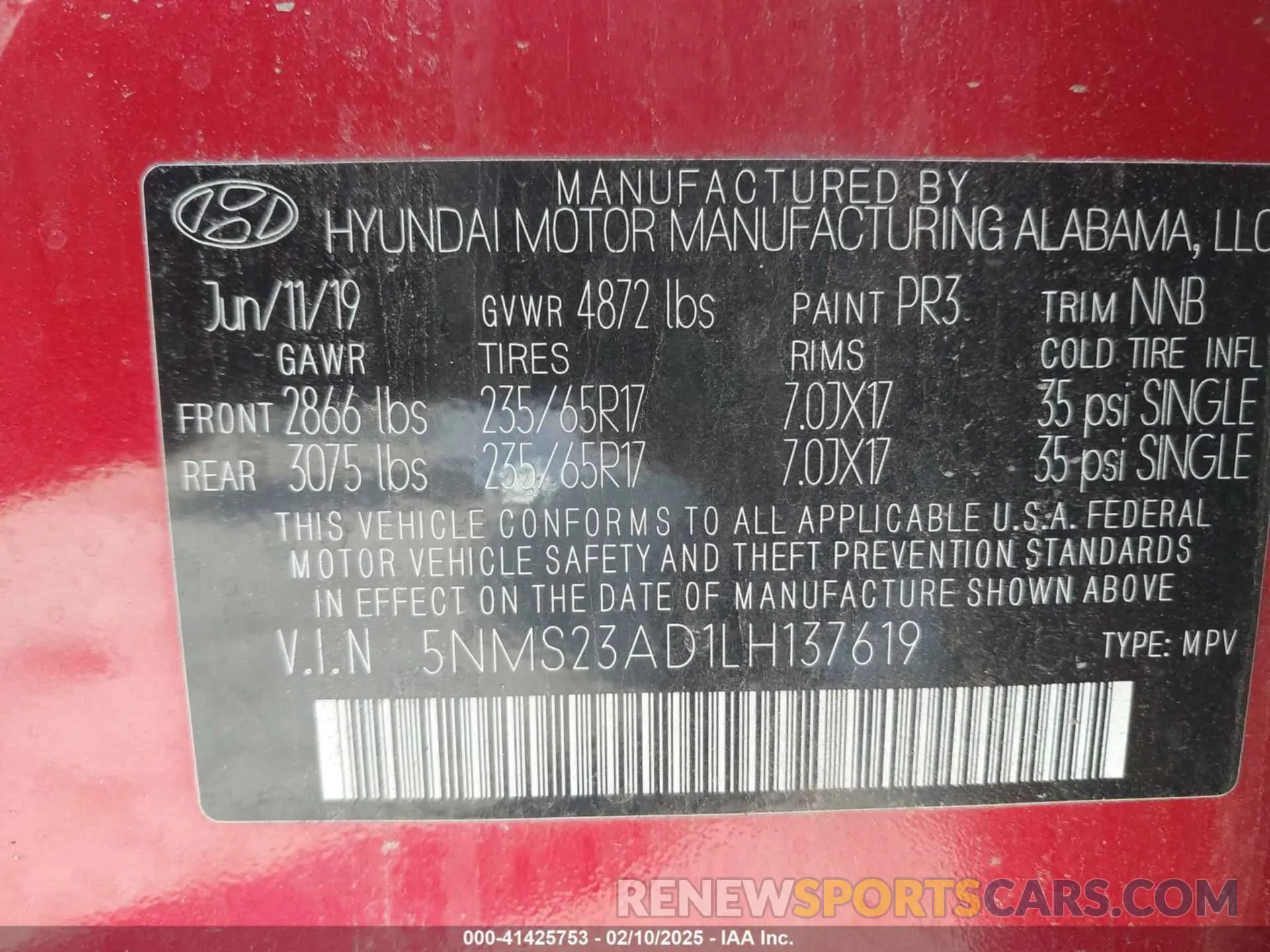 9 Photograph of a damaged car 5NMS23AD1LH137619 HYUNDAI SANTA FE 2020