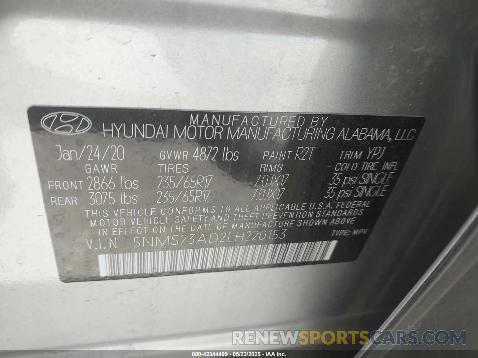 9 Photograph of a damaged car 5NMS23AD2LH220153 HYUNDAI SANTA FE 2020