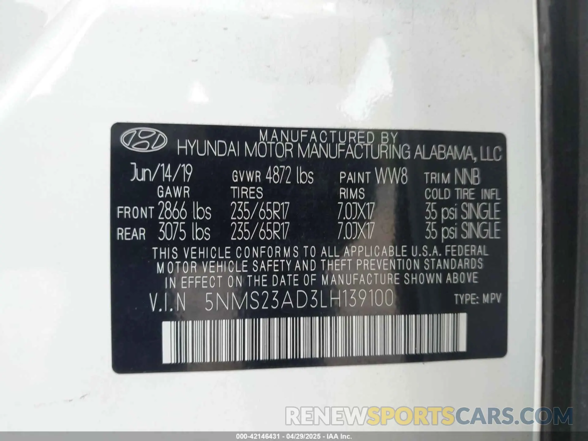 9 Photograph of a damaged car 5NMS23AD3LH139100 HYUNDAI SANTA FE 2020
