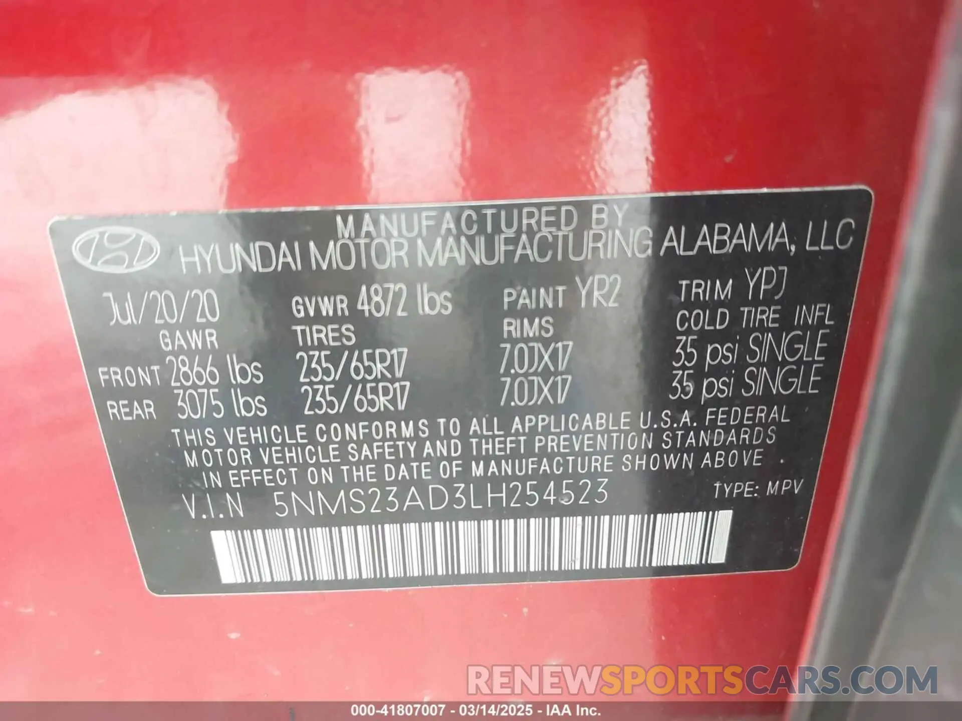 9 Photograph of a damaged car 5NMS23AD3LH254523 HYUNDAI SANTA FE 2020