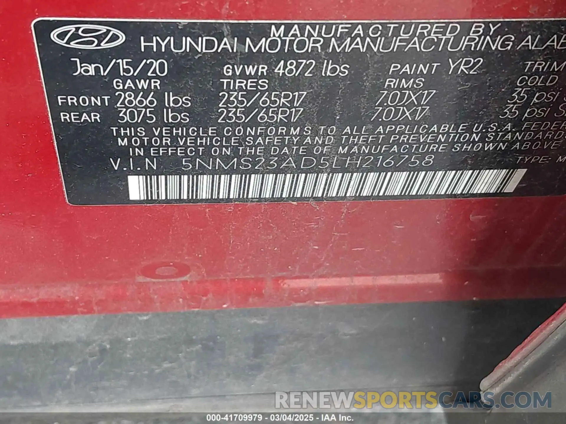 9 Photograph of a damaged car 5NMS23AD5LH216758 HYUNDAI SANTA FE 2020