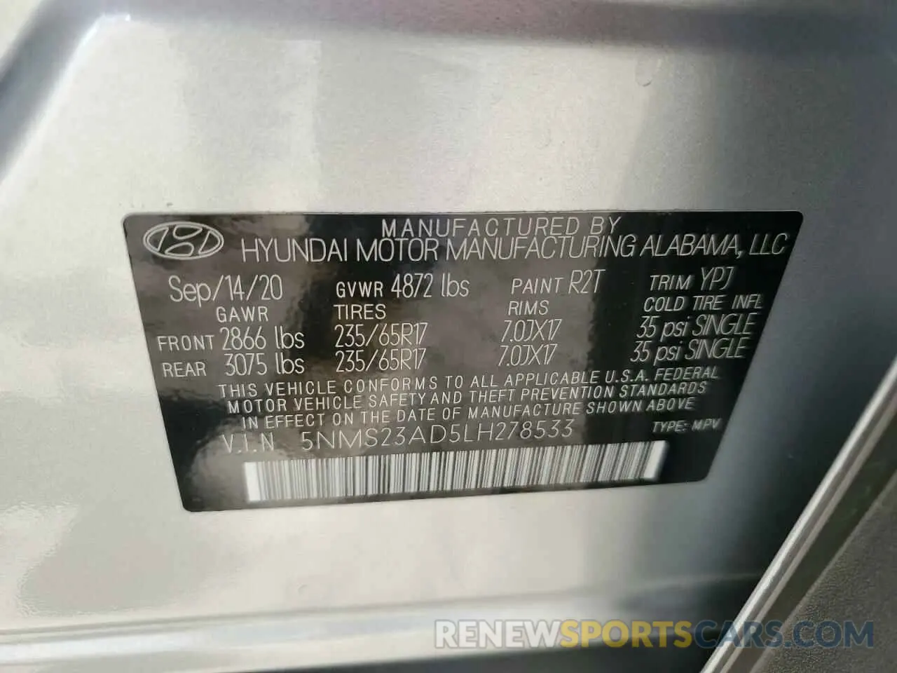 16 Photograph of a damaged car 5NMS23AD5LH278533 HYUNDAI SANTA FE 2020