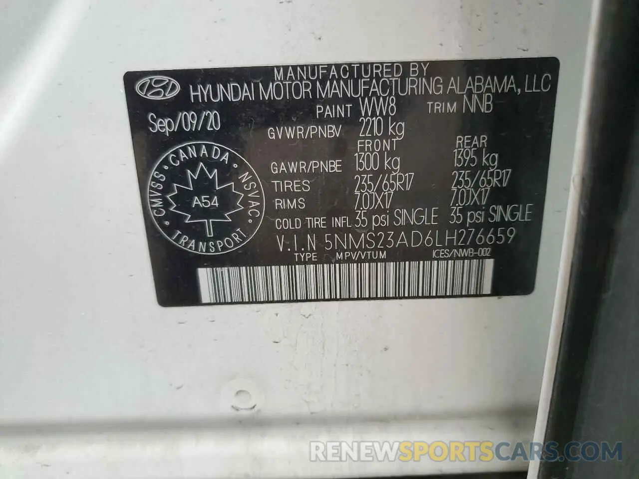 13 Photograph of a damaged car 5NMS23AD6LH276659 HYUNDAI SANTA FE 2020