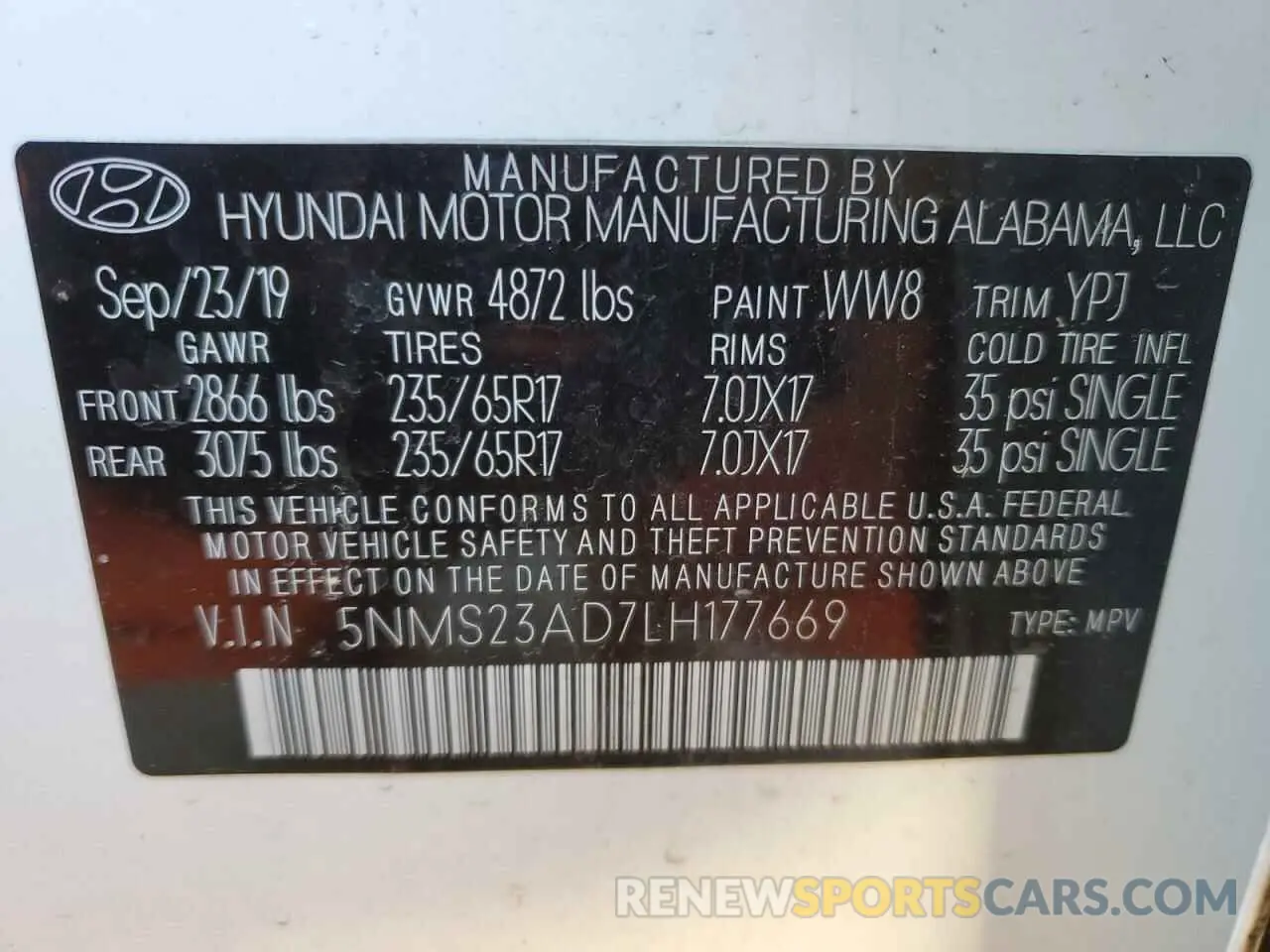 14 Photograph of a damaged car 5NMS23AD7LH177669 HYUNDAI SANTA FE 2020