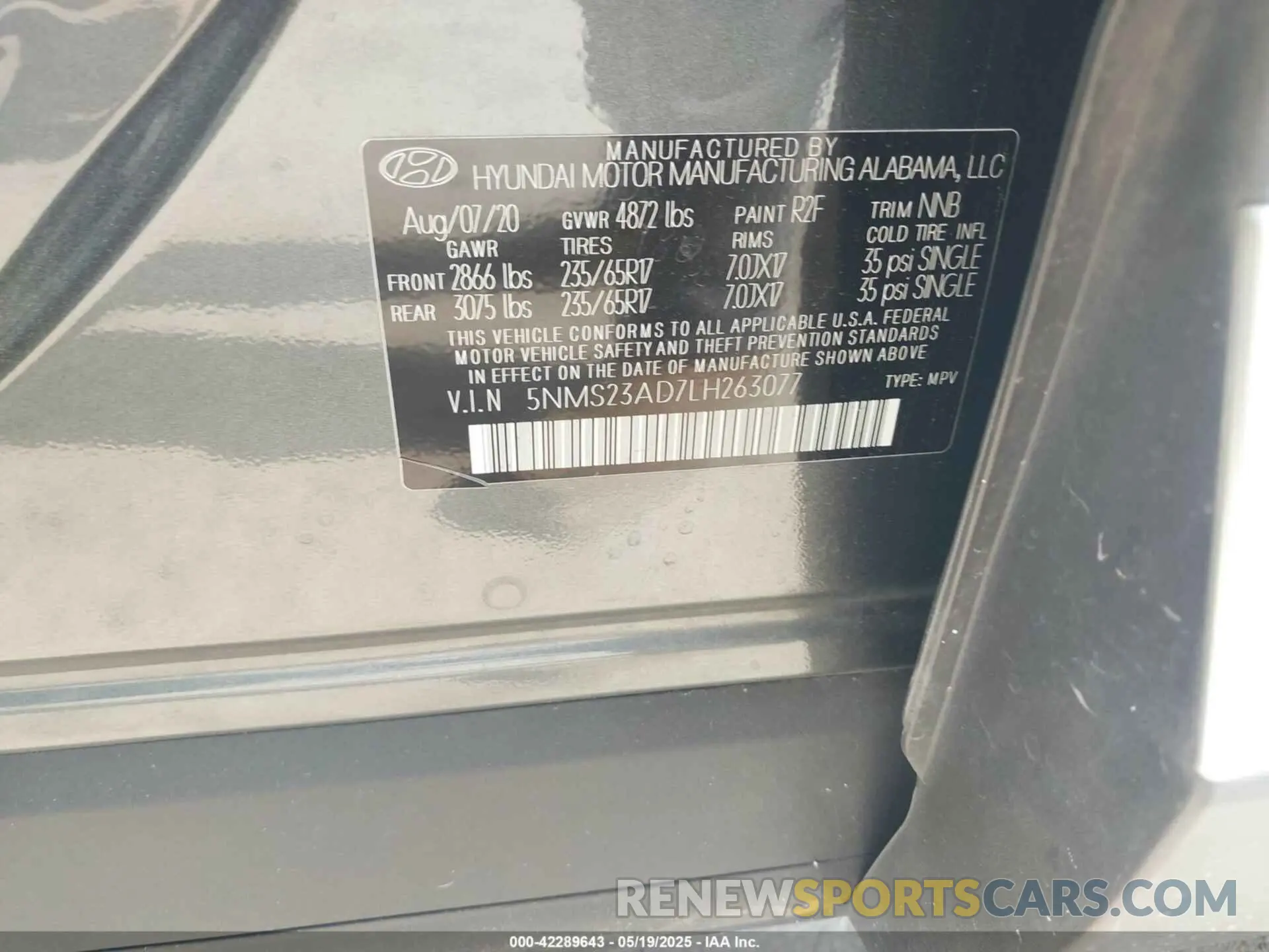 9 Photograph of a damaged car 5NMS23AD7LH263077 HYUNDAI SANTA FE 2020