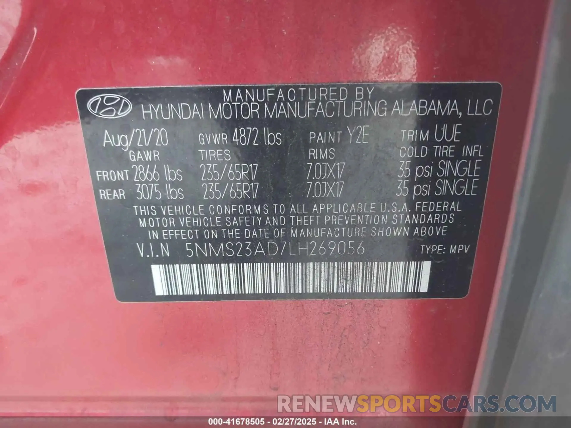 9 Photograph of a damaged car 5NMS23AD7LH269056 HYUNDAI SANTA FE 2020