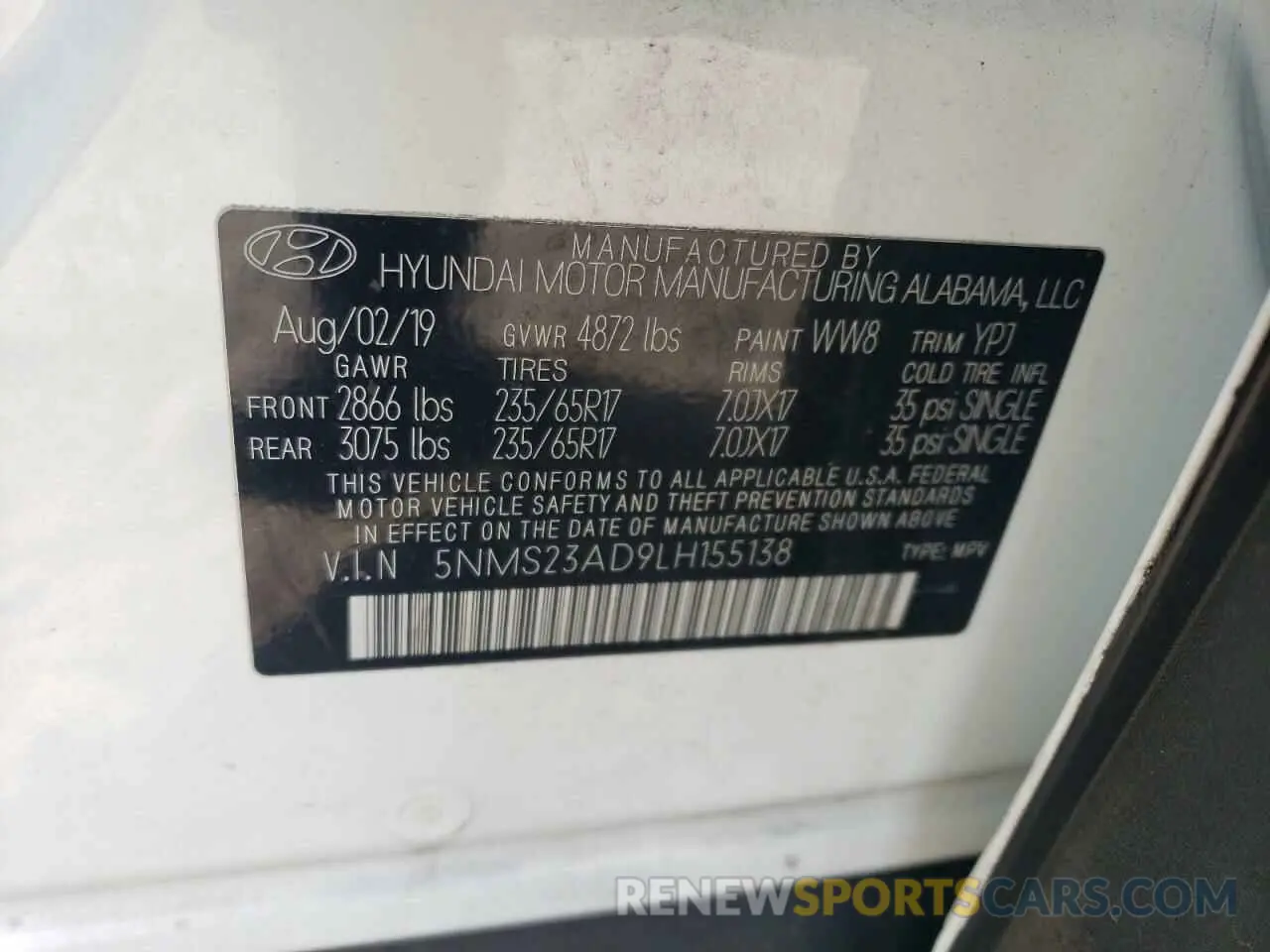 13 Photograph of a damaged car 5NMS23AD9LH155138 HYUNDAI SANTA FE 2020