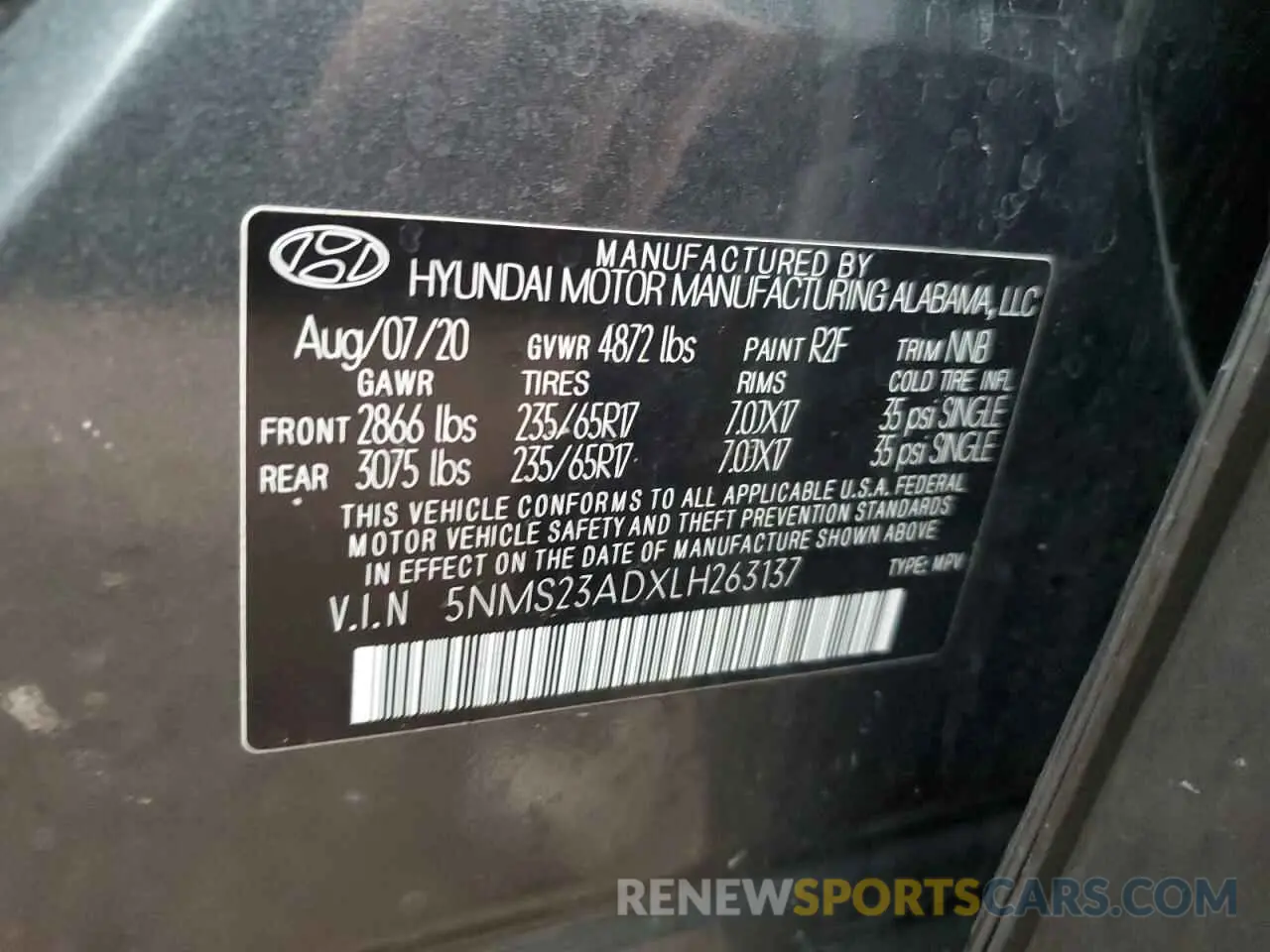 12 Photograph of a damaged car 5NMS23ADXLH263137 HYUNDAI SANTA FE 2020