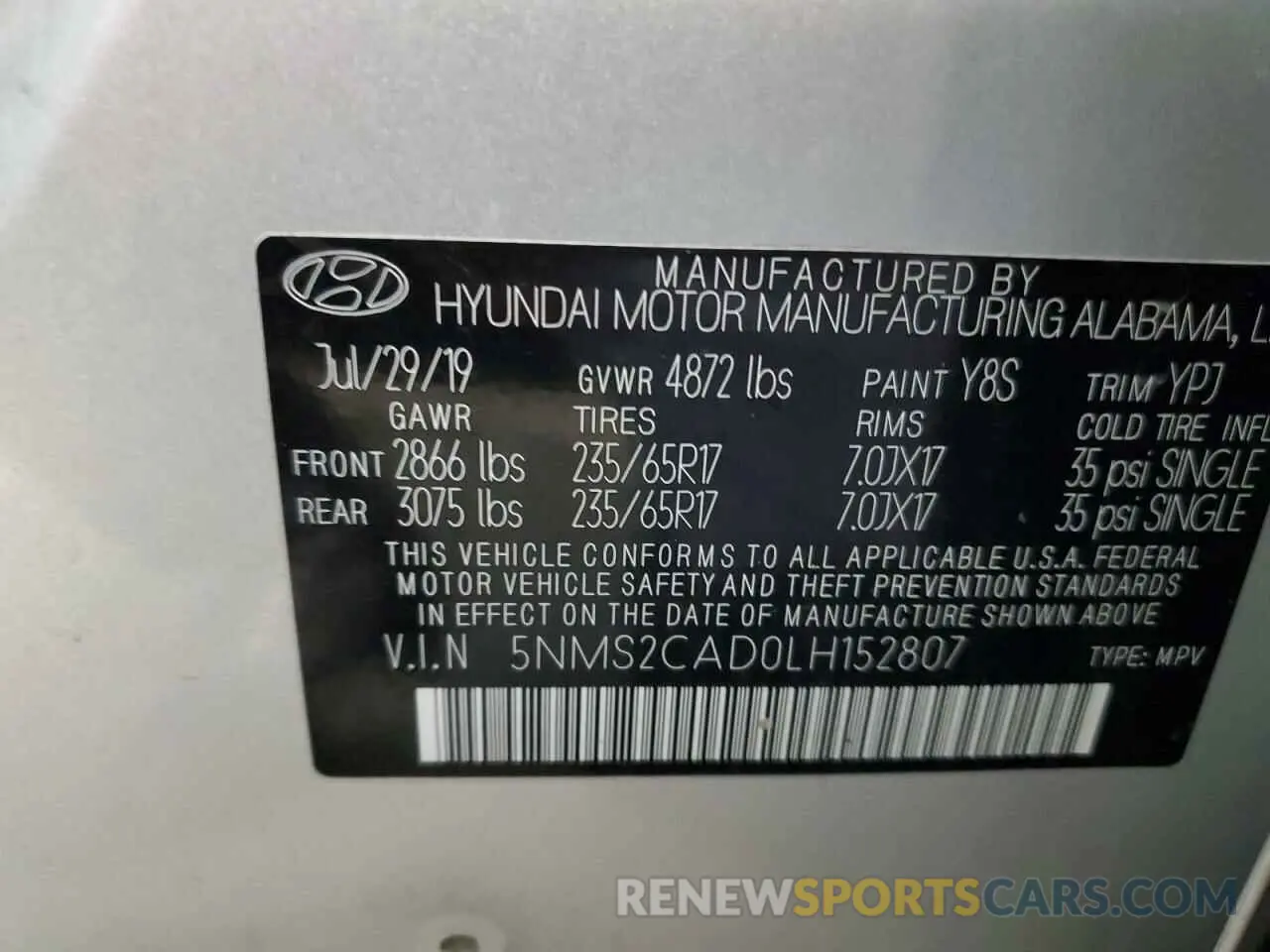 13 Photograph of a damaged car 5NMS2CAD0LH152807 HYUNDAI SANTA FE 2020