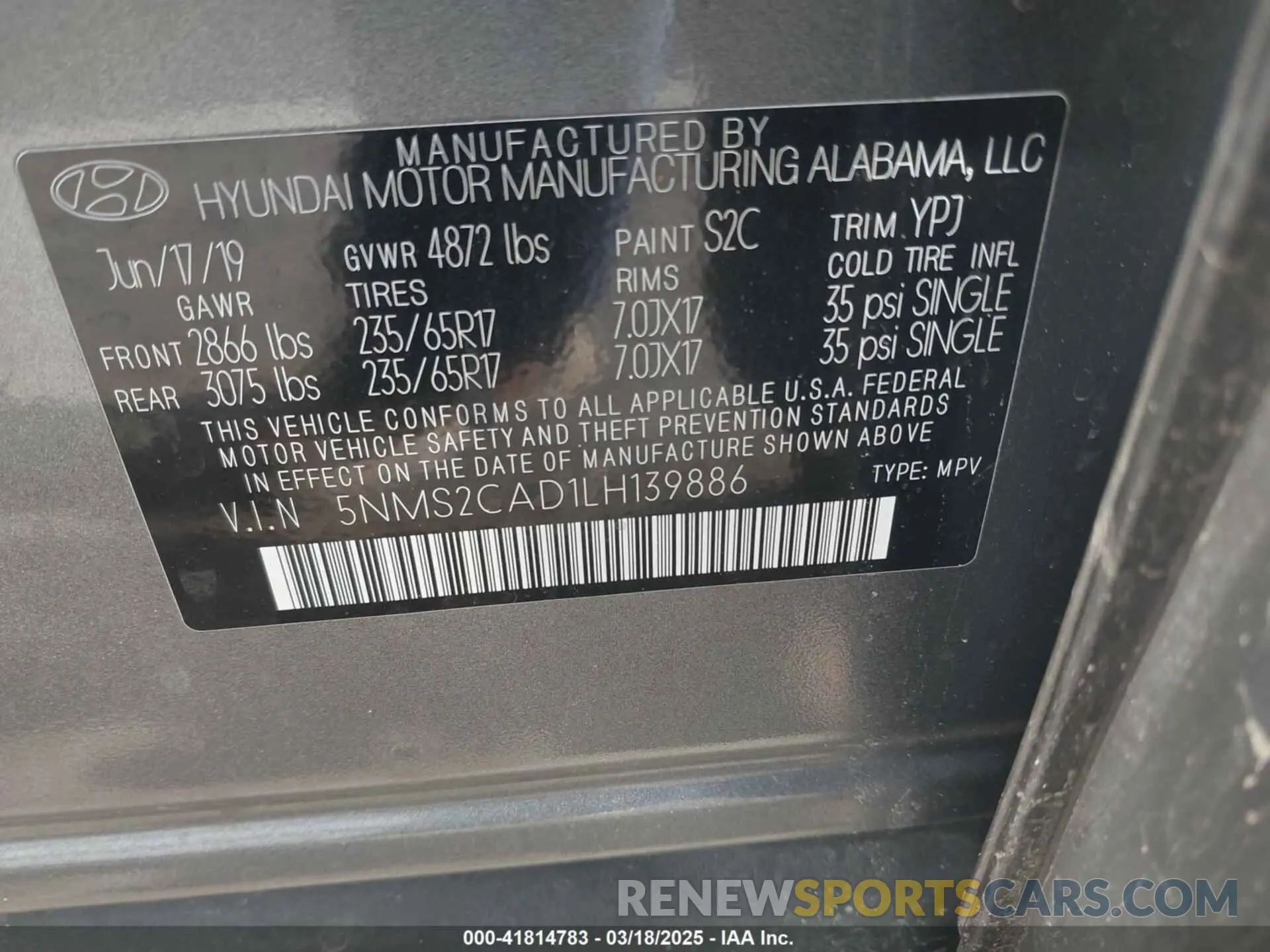 9 Photograph of a damaged car 5NMS2CAD1LH139886 HYUNDAI SANTA FE 2020