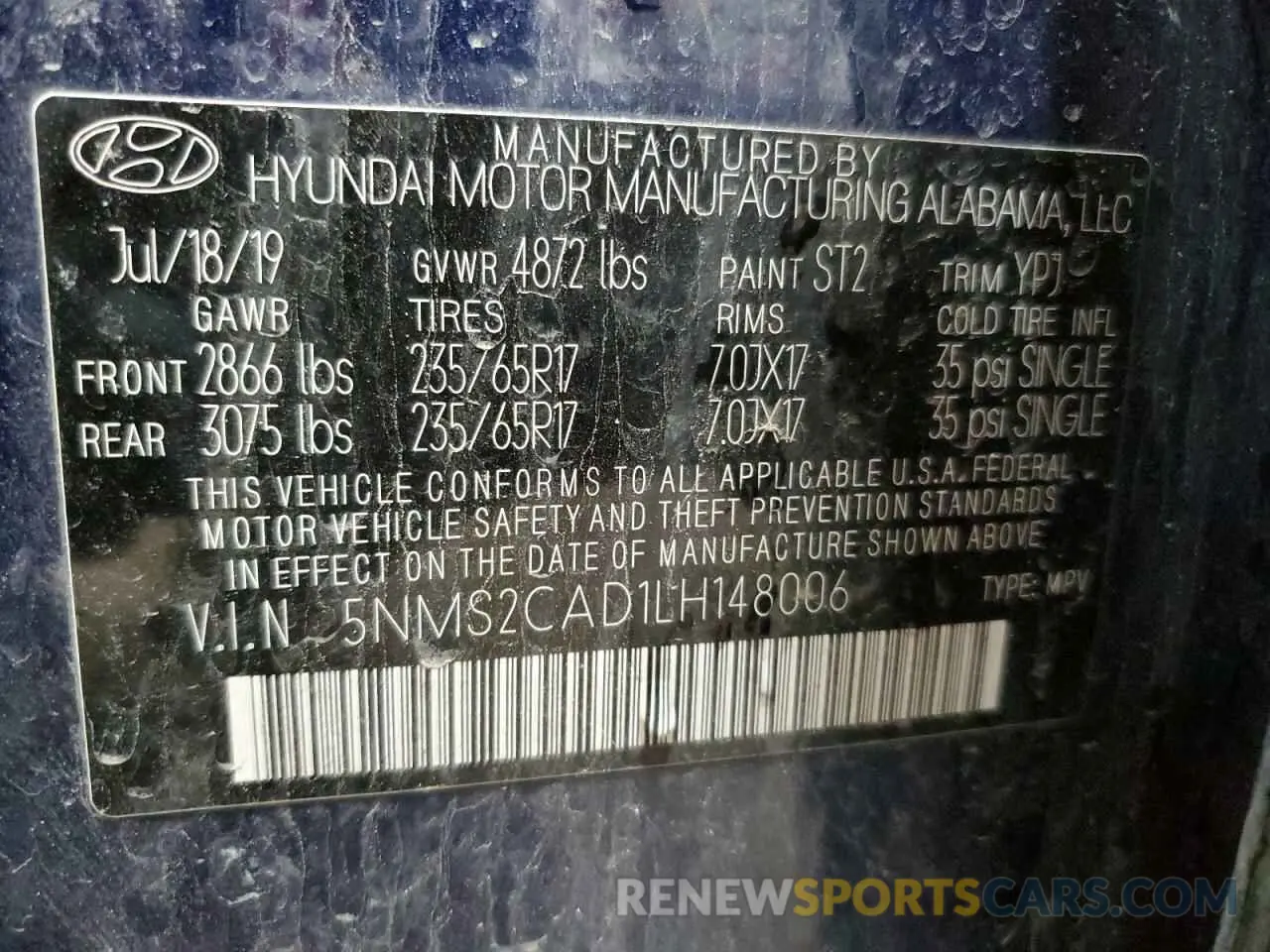 14 Photograph of a damaged car 5NMS2CAD1LH148006 HYUNDAI SANTA FE 2020