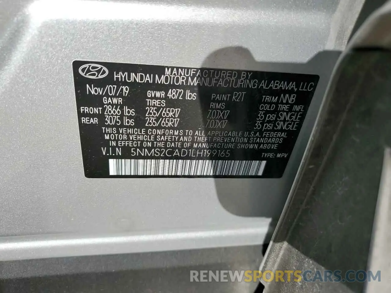 13 Photograph of a damaged car 5NMS2CAD1LH199165 HYUNDAI SANTA FE 2020