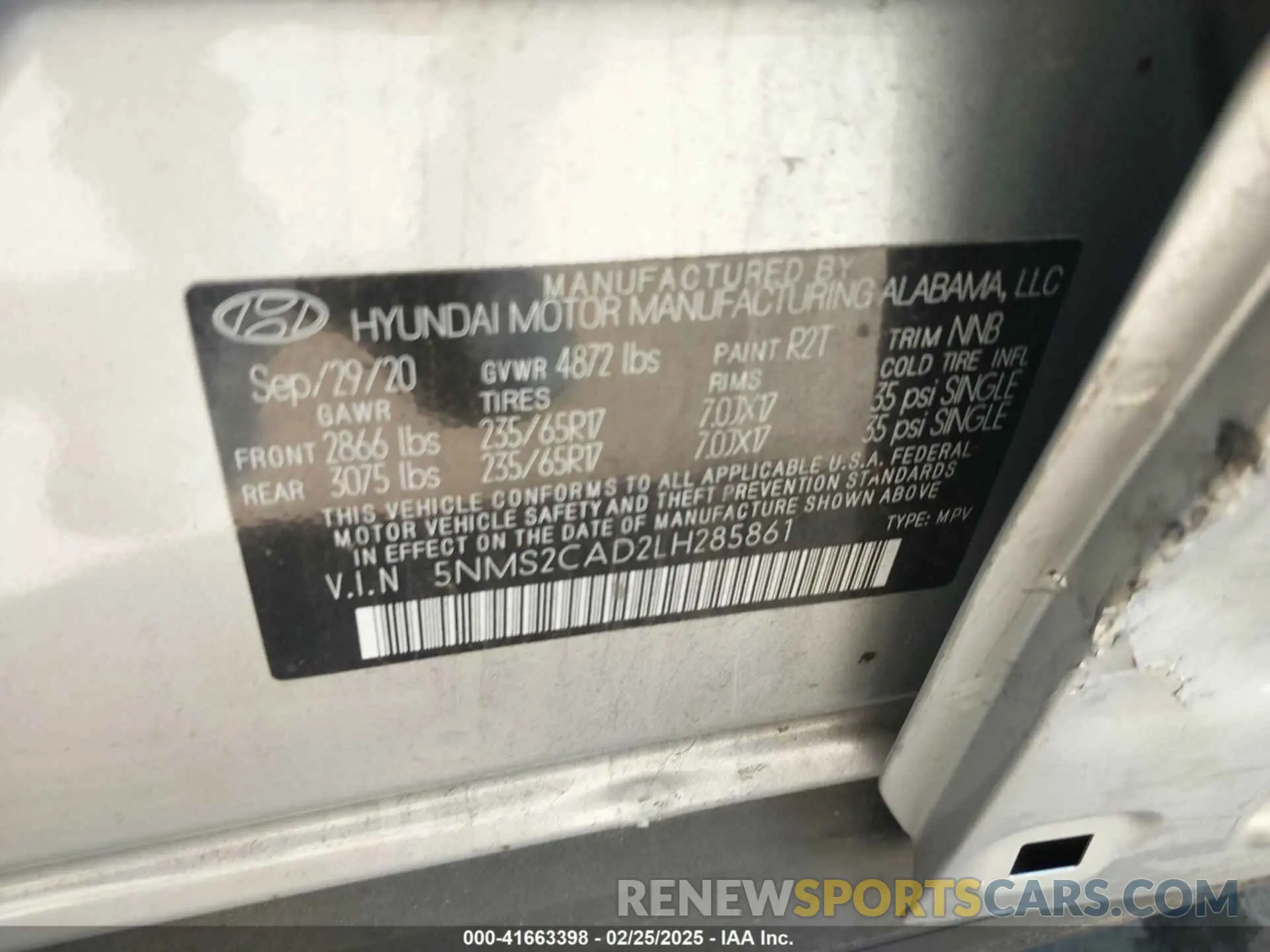 9 Photograph of a damaged car 5NMS2CAD2LH285861 HYUNDAI SANTA FE 2020