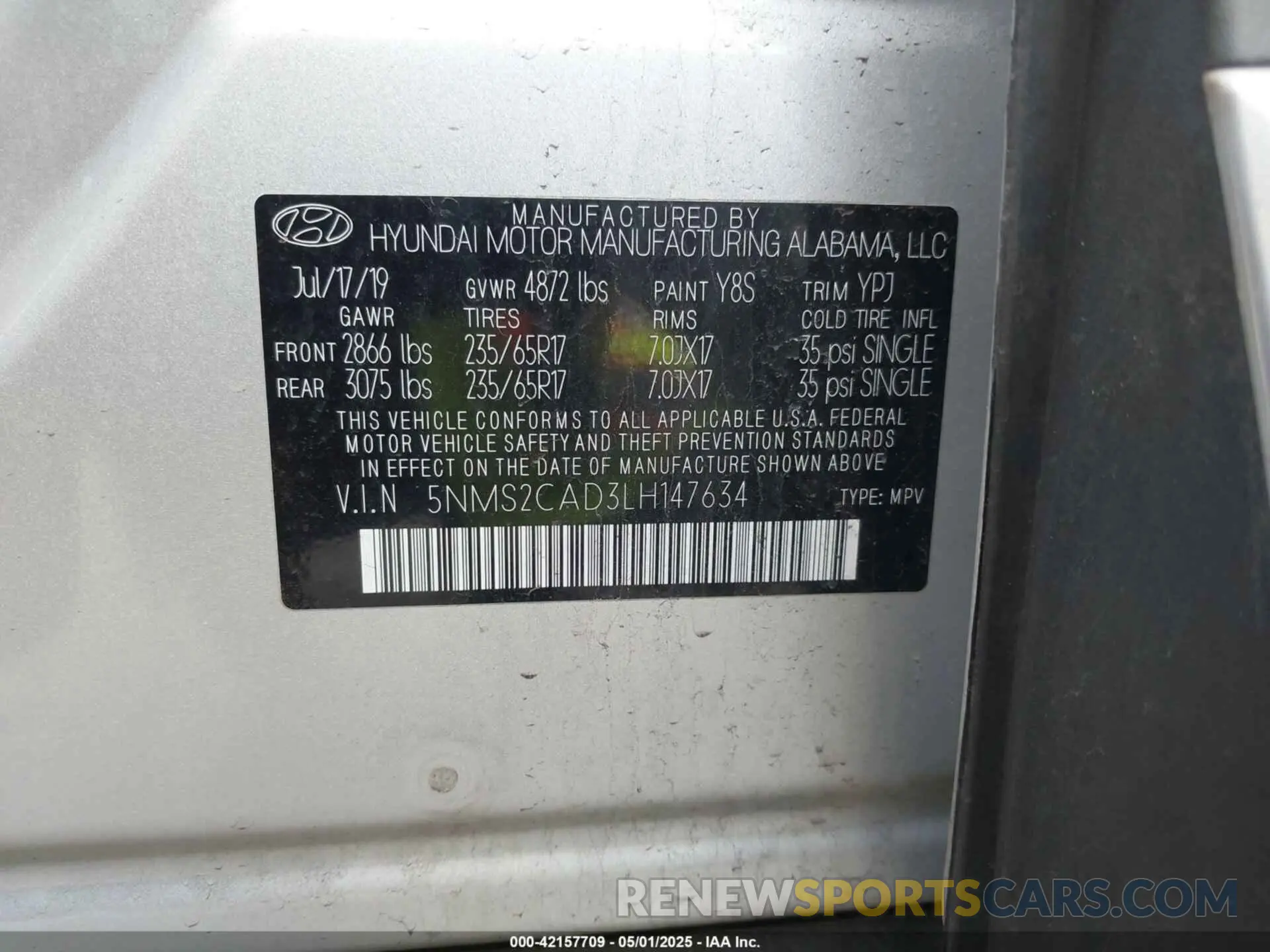 9 Photograph of a damaged car 5NMS2CAD3LH147634 HYUNDAI SANTA FE 2020