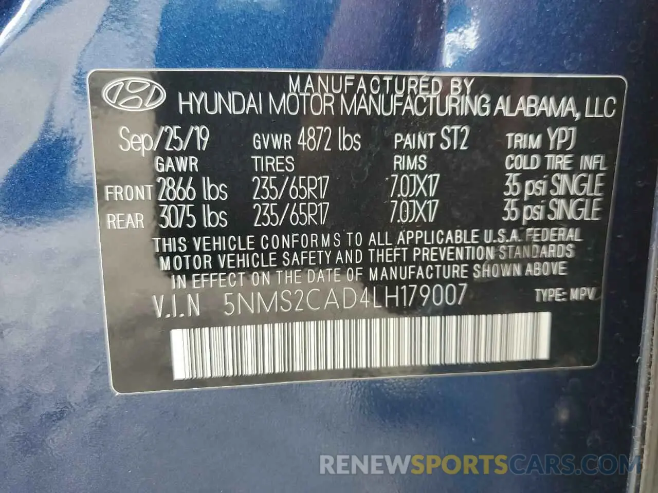 13 Photograph of a damaged car 5NMS2CAD4LH179007 HYUNDAI SANTA FE 2020