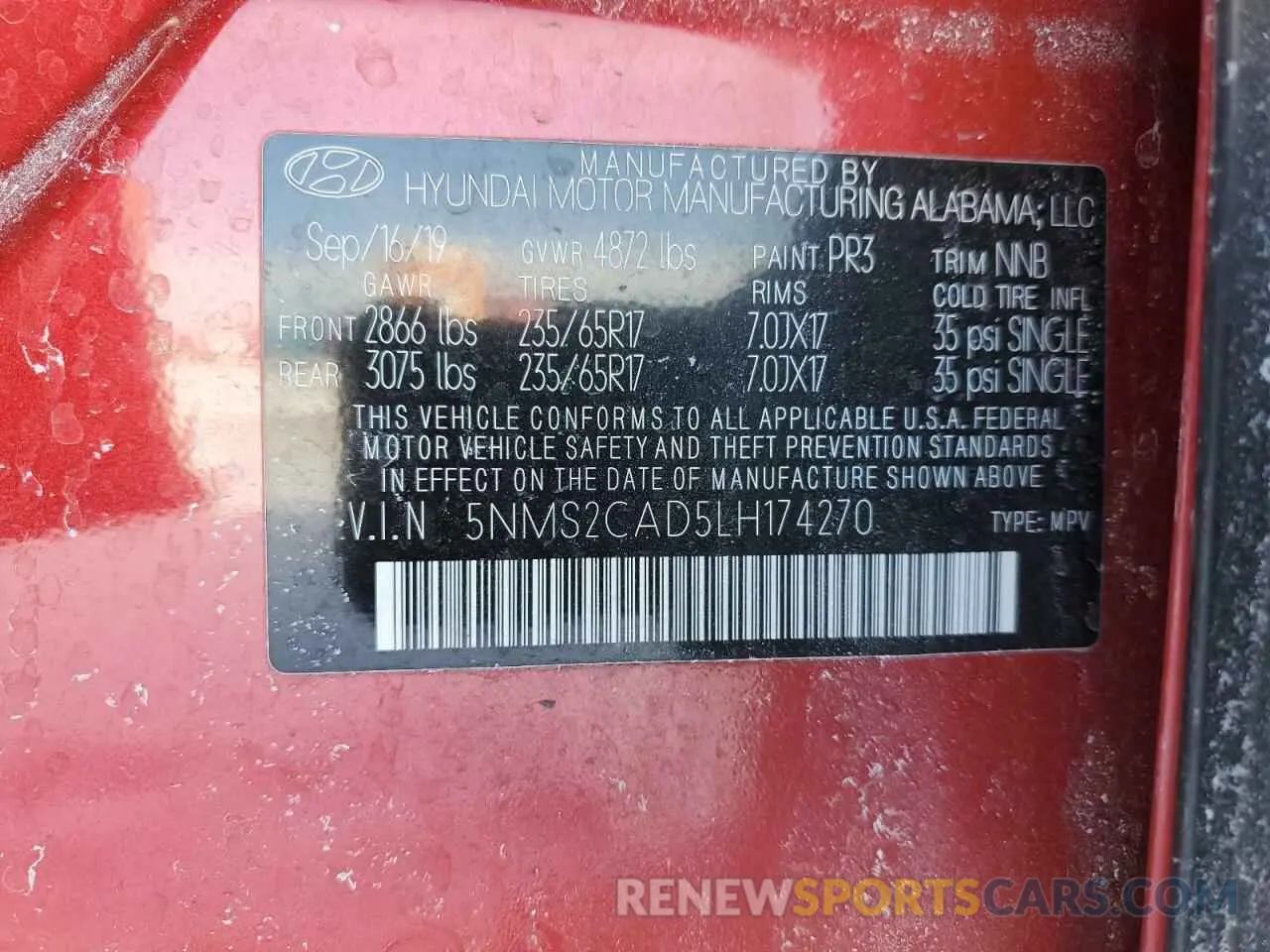 15 Photograph of a damaged car 5NMS2CAD5LH174270 HYUNDAI SANTA FE 2020