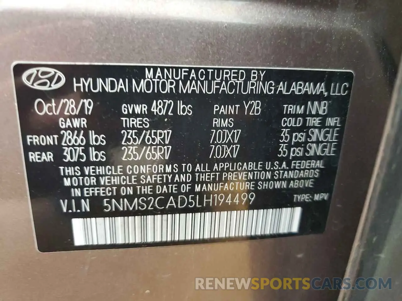 13 Photograph of a damaged car 5NMS2CAD5LH194499 HYUNDAI SANTA FE 2020