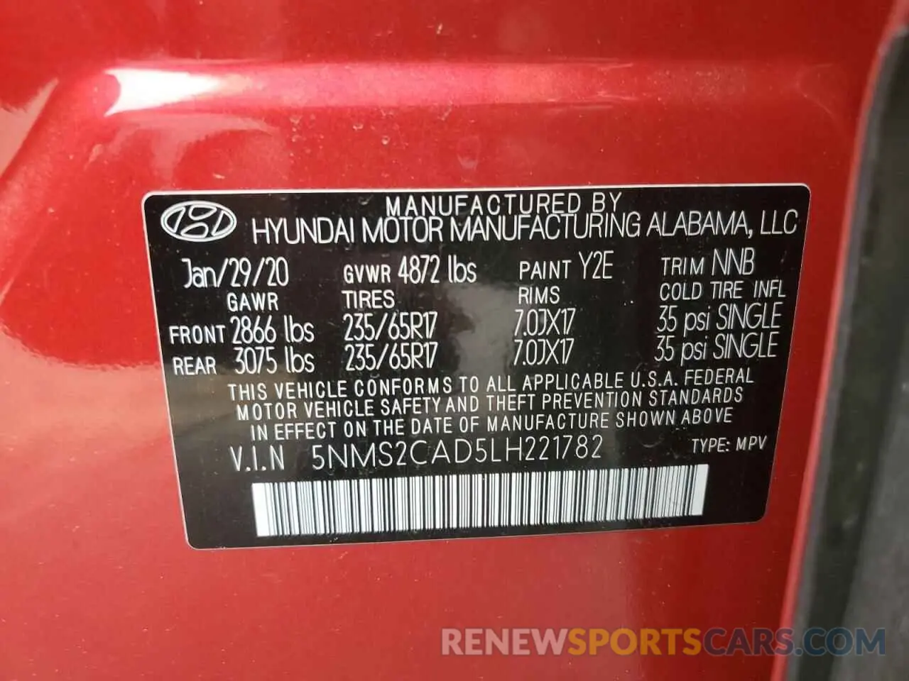 14 Photograph of a damaged car 5NMS2CAD5LH221782 HYUNDAI SANTA FE 2020