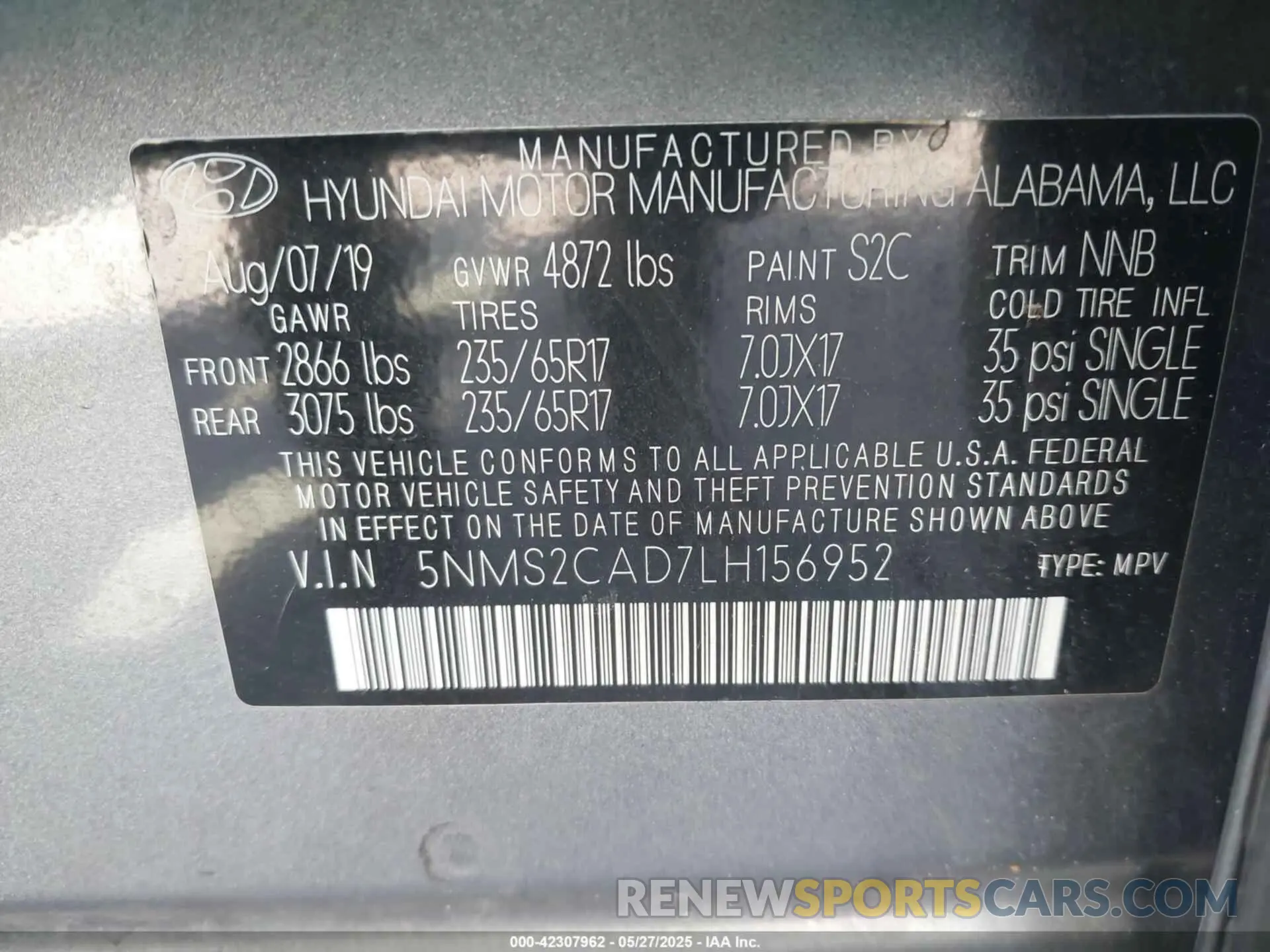 9 Photograph of a damaged car 5NMS2CAD7LH156952 HYUNDAI SANTA FE 2020