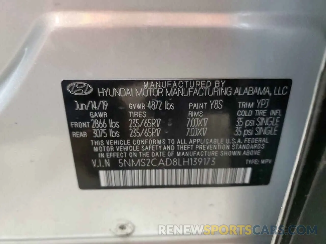 15 Photograph of a damaged car 5NMS2CAD8LH139173 HYUNDAI SANTA FE 2020
