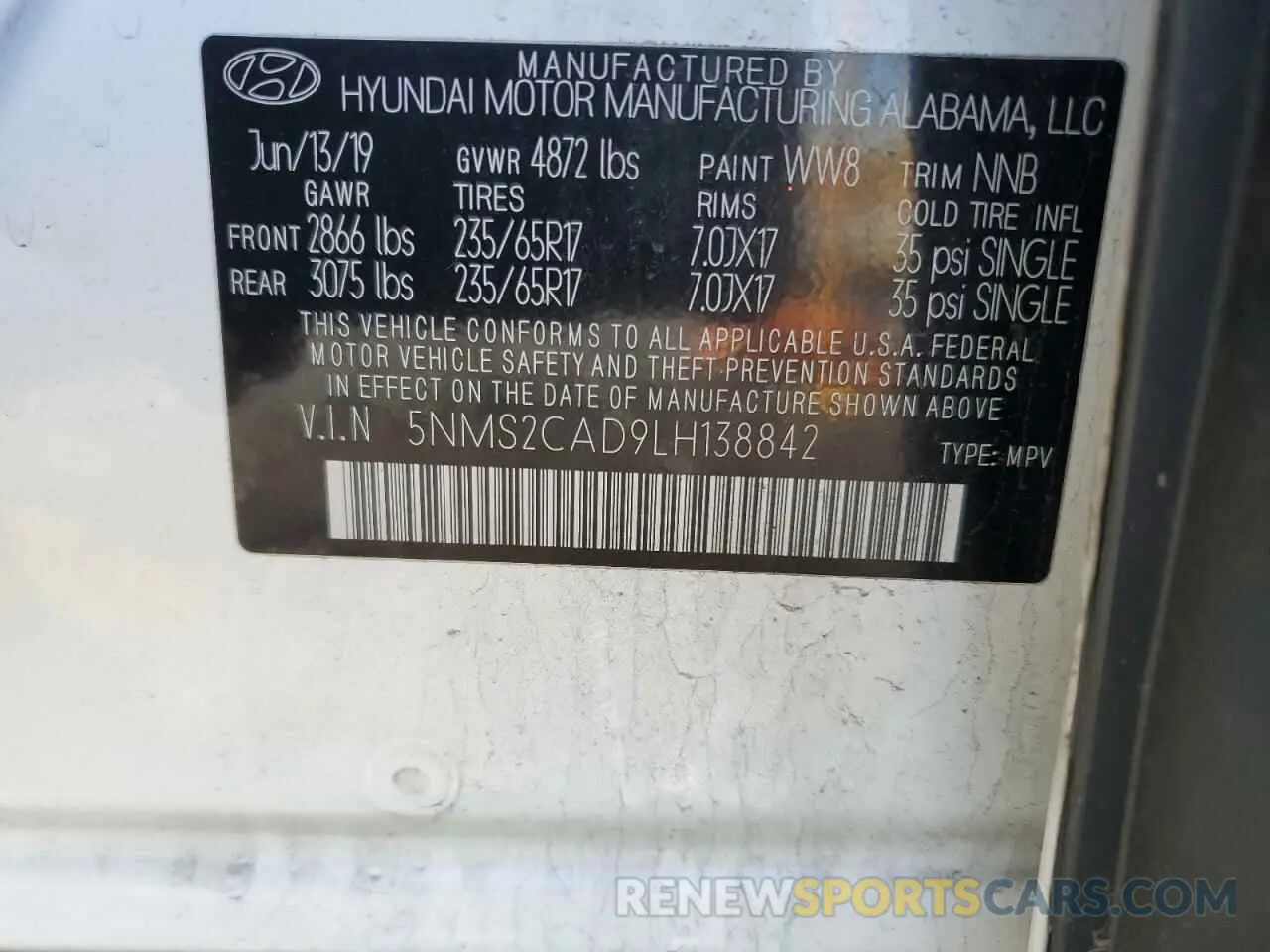 14 Photograph of a damaged car 5NMS2CAD9LH138842 HYUNDAI SANTA FE 2020